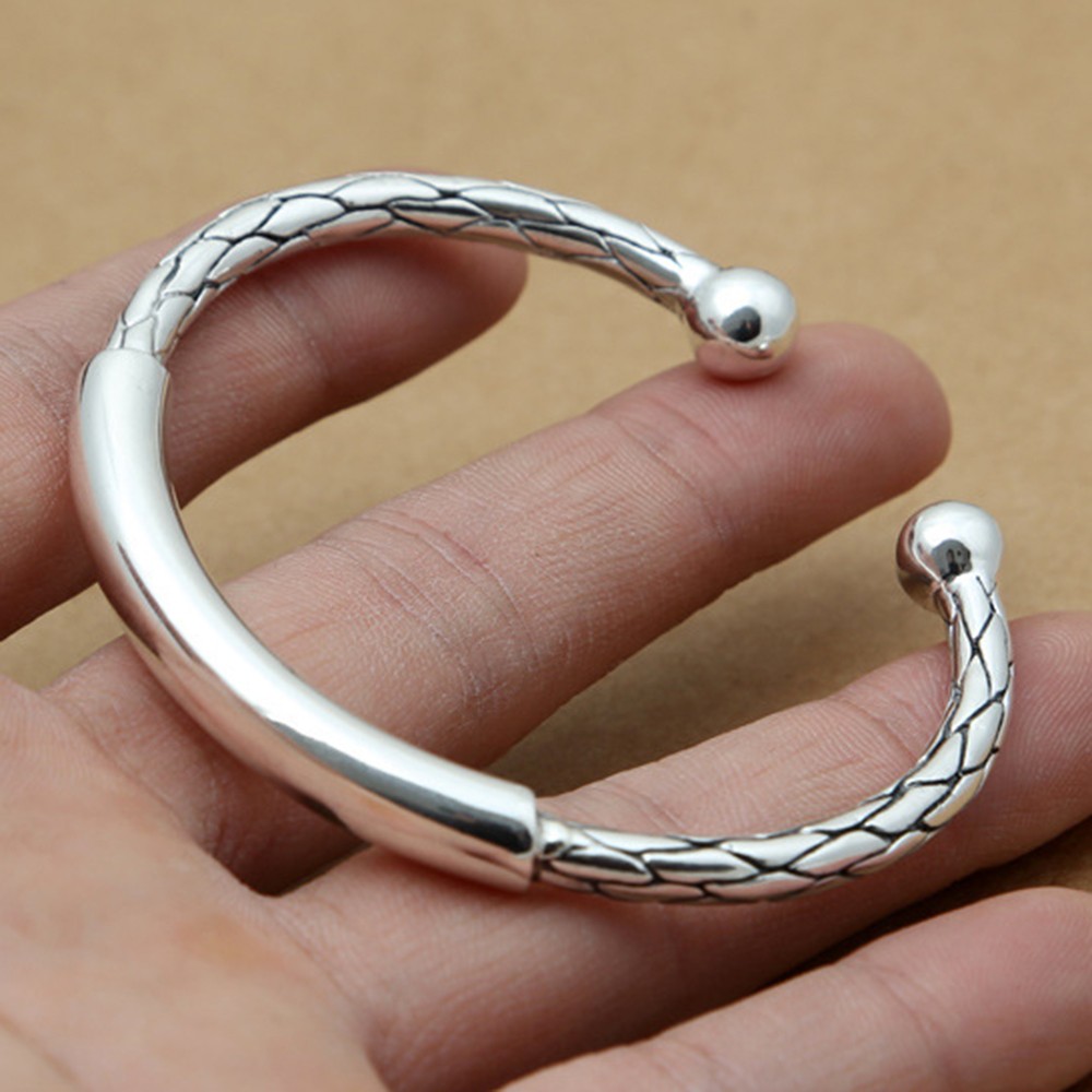 Pure S925 Sterling Silver Bracelet 7mm Long Tube Rope Bangle 34-35g ID:60mm