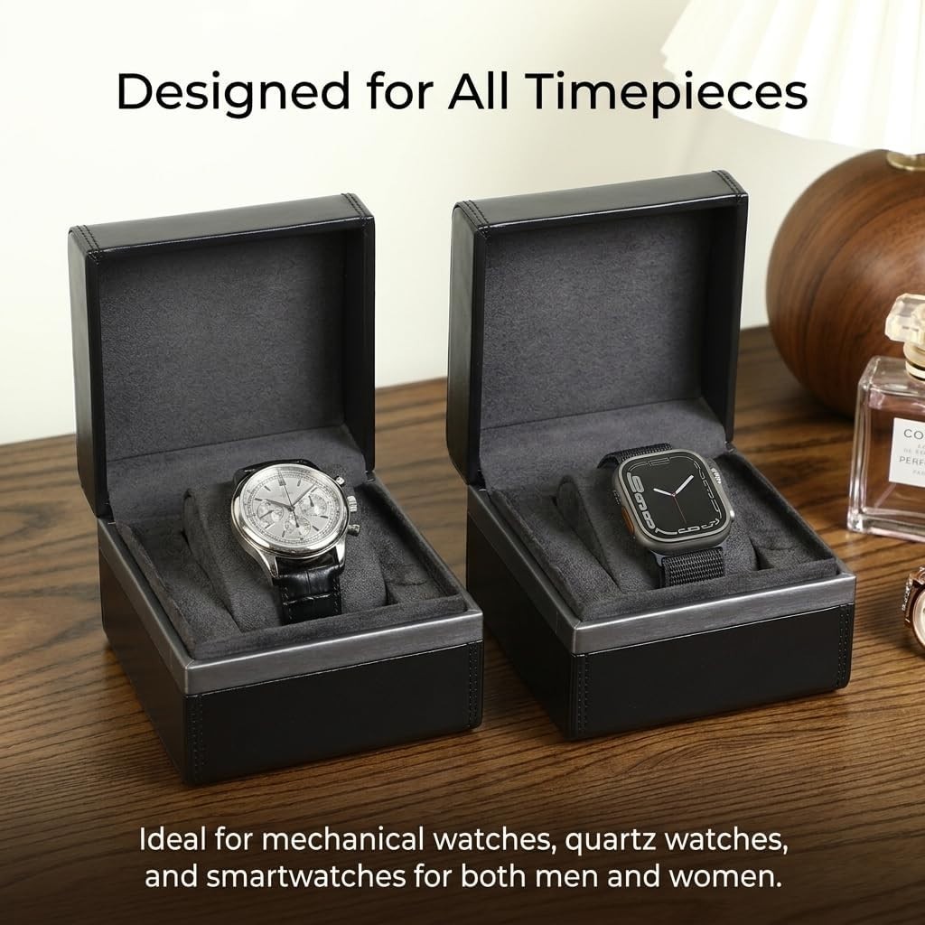 Single Watch Box, Microfiber Leather Watch Case with Soft Velvet Pillow, Tra…