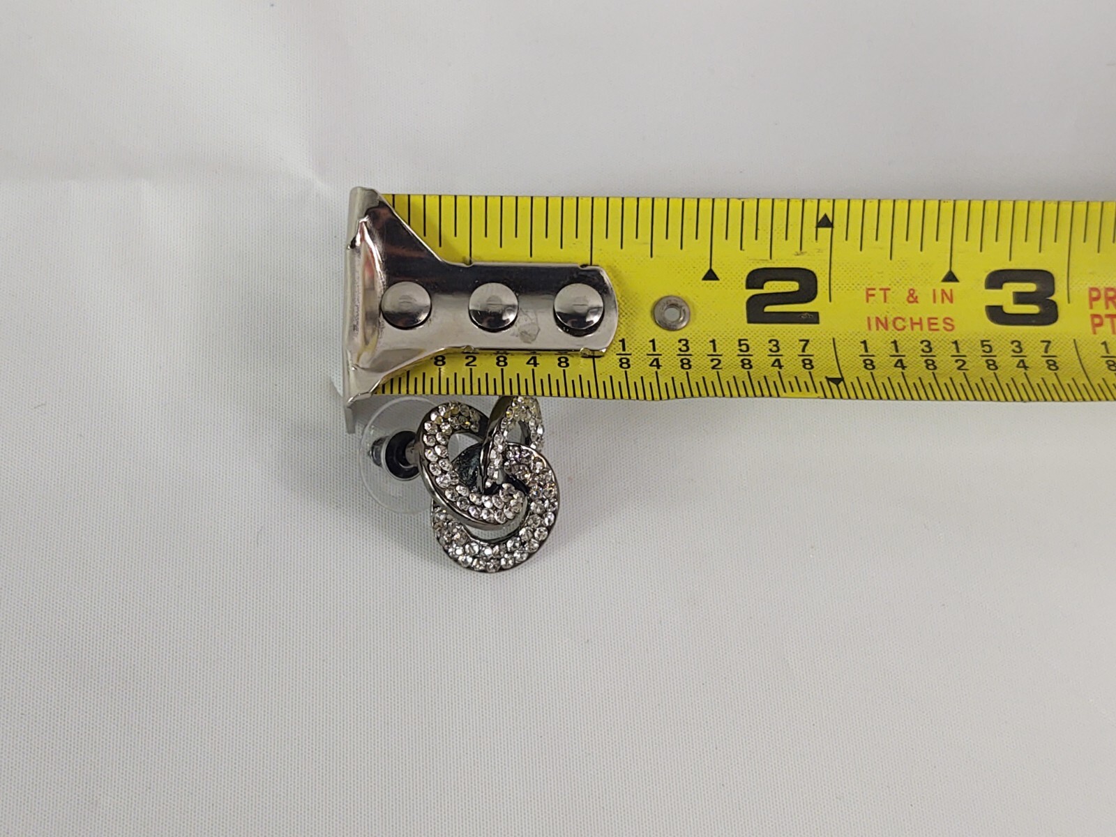 Vtg Pierced Earrings Women’s Costume Jewelry Silver Tone Crystals Tri-Circle