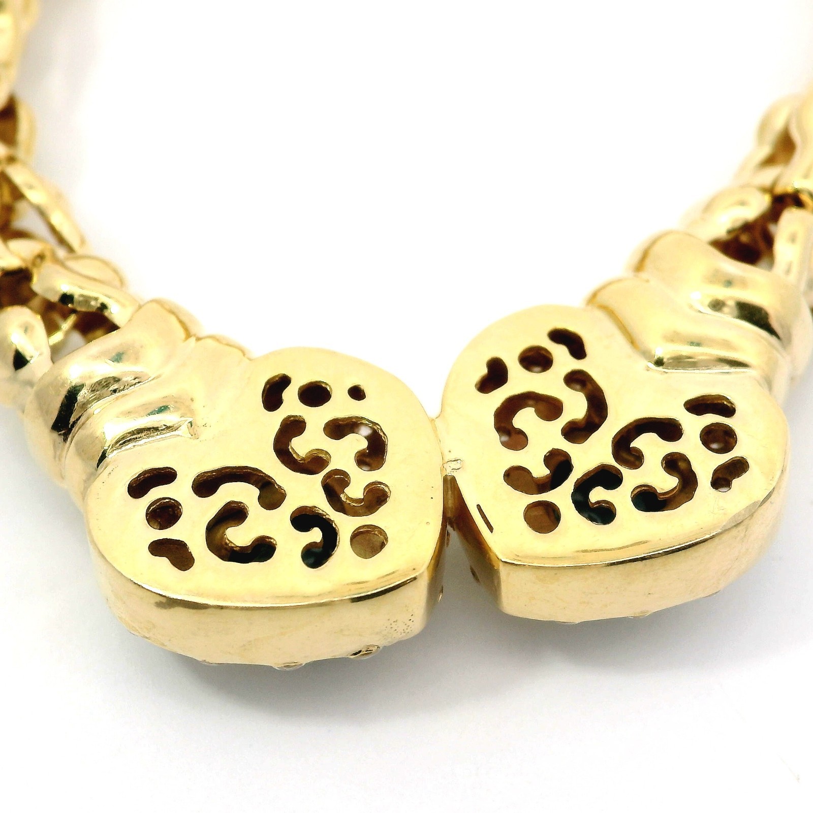 Ladies Chain, Heart Chain, Gold Necklace with Zircon and Sapphires, Yellow Gold 585 14K