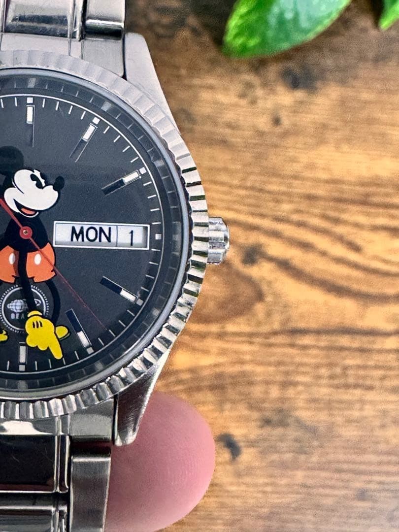BEAMS × TIMEX Mickey Mouse Wristwatch Black/Silver Anime Manga from Japan Used