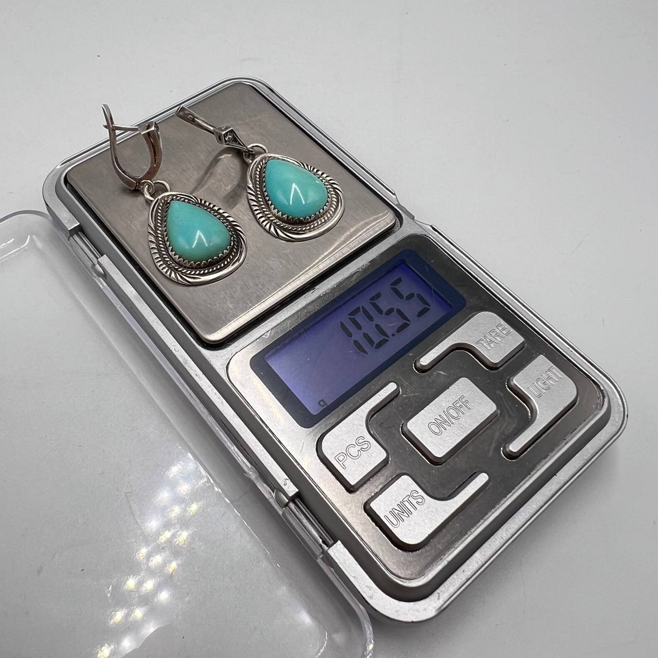Vintage Sterling Silver 925 Woman’s Jewelry Drop Earrings Turquoise Stone Marked