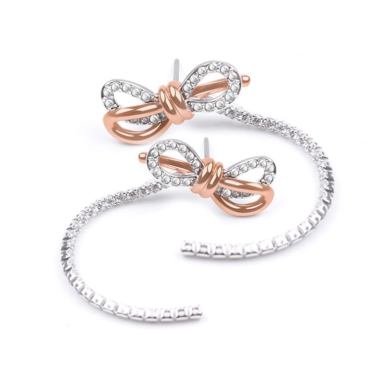 Elegant Women’s Long Dangle Earrings with Swarovski Crystal-studded Bows