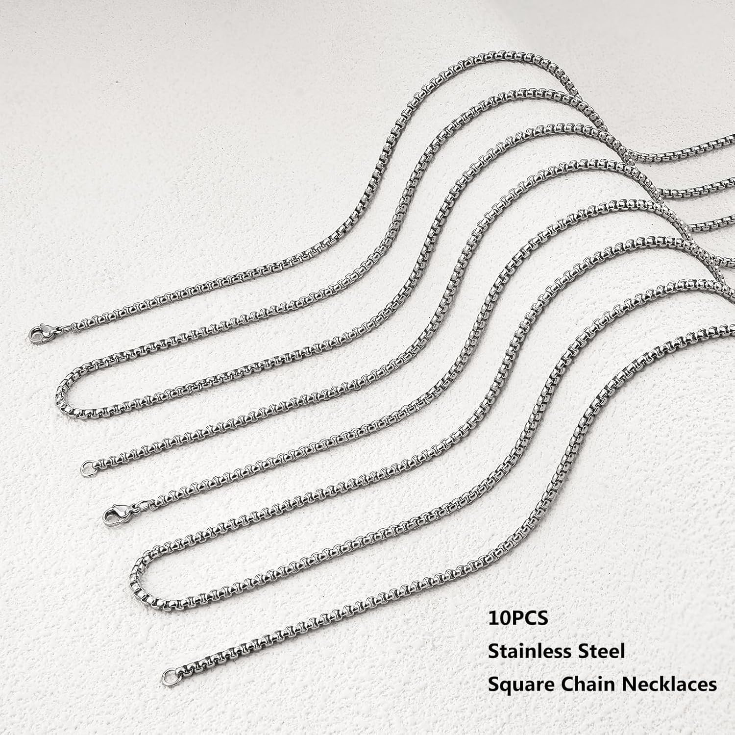 10PCS Stainless Steel Necklace Chains Bulk Square Rolo Chain Necklaces for Men a