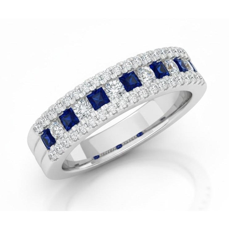 Natural Real ( Not Lab Grown ) Comfort Fit Eternity Band 3 Ct Accented Blue