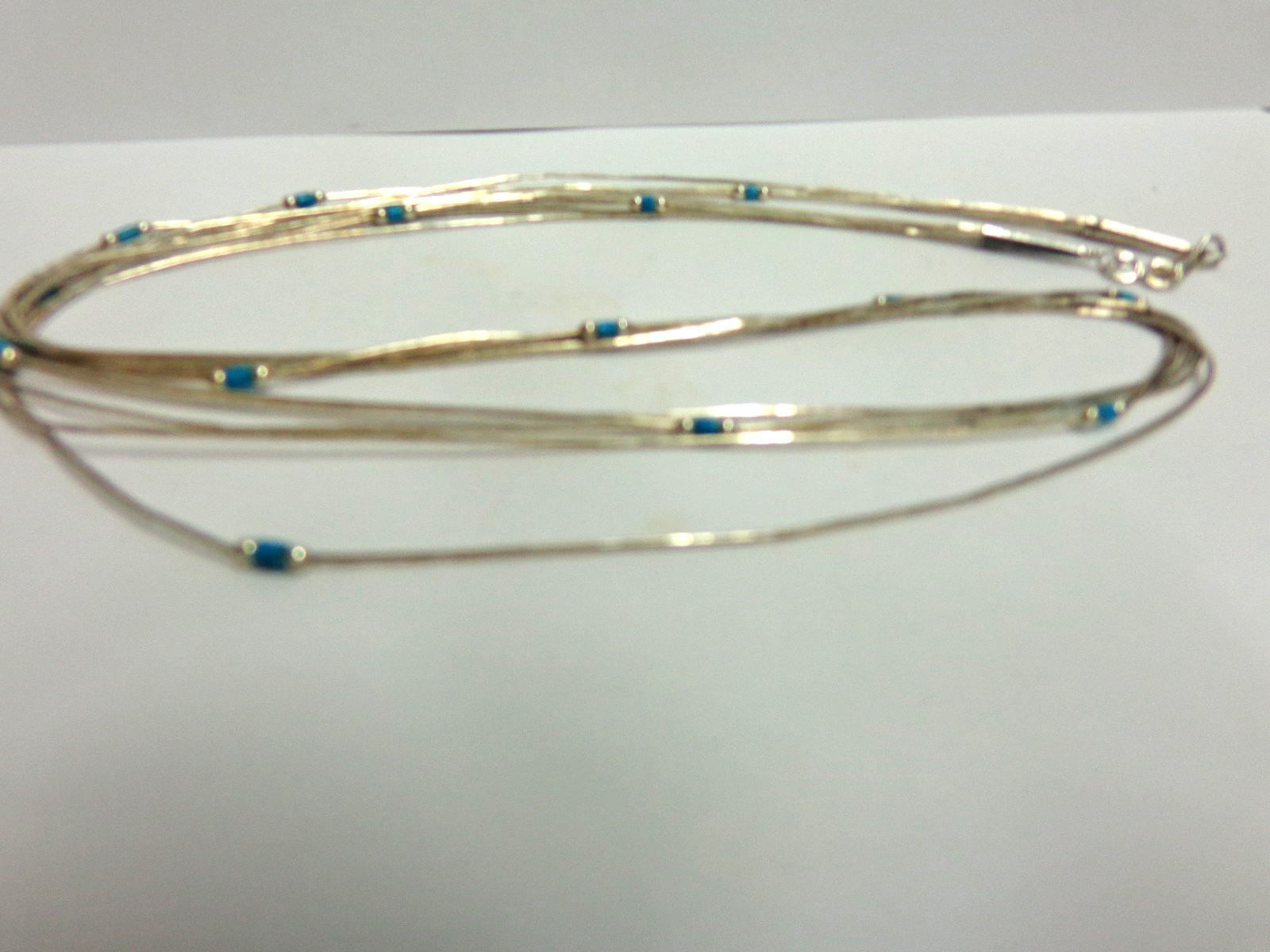vintage sterling silver turquoise/liquid silver necklace sz 22 in wgt 7.2 grams