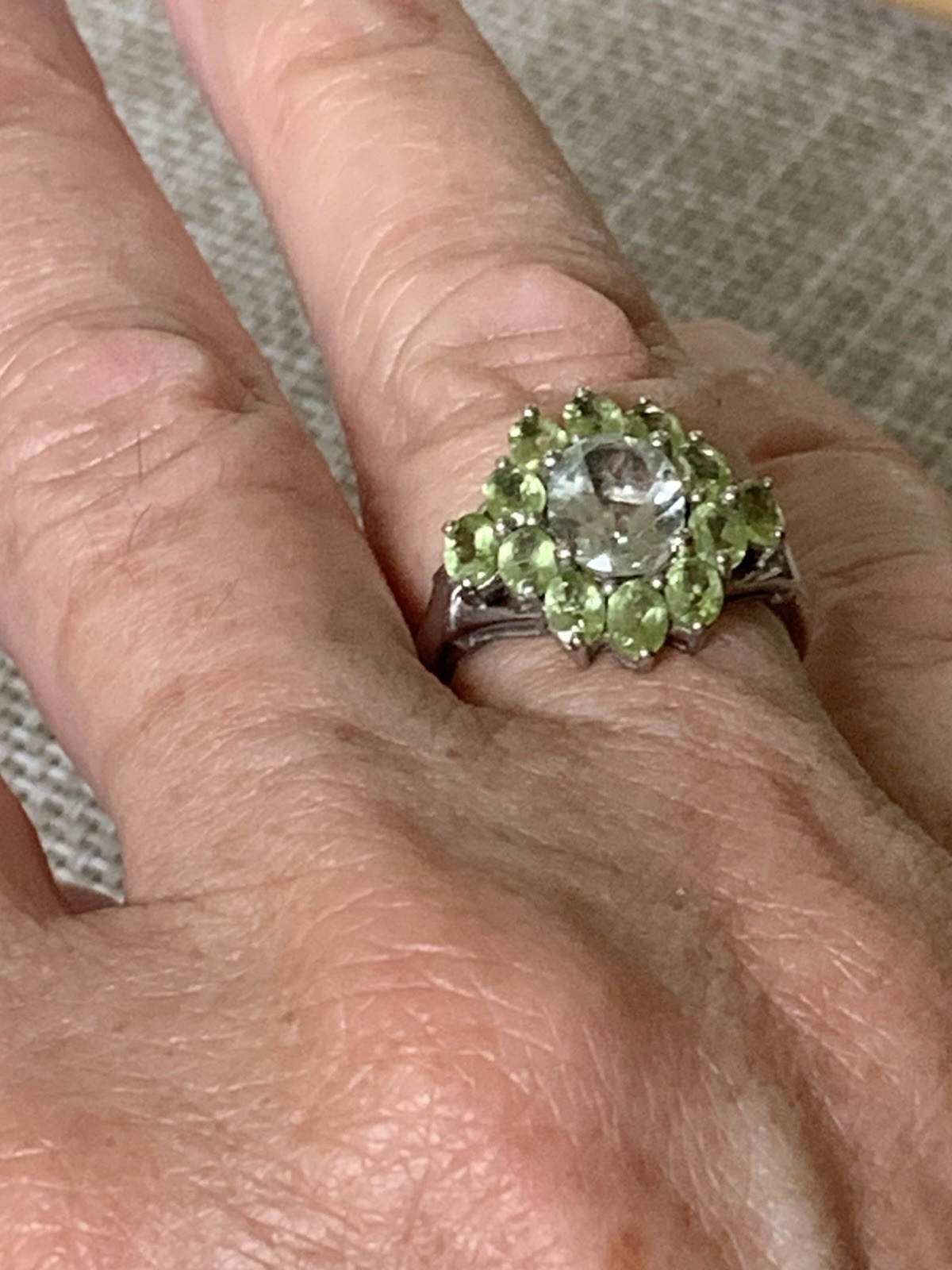 Karis STS Clear Amethyst Green Peridot Cocktail Ring Size 7.75