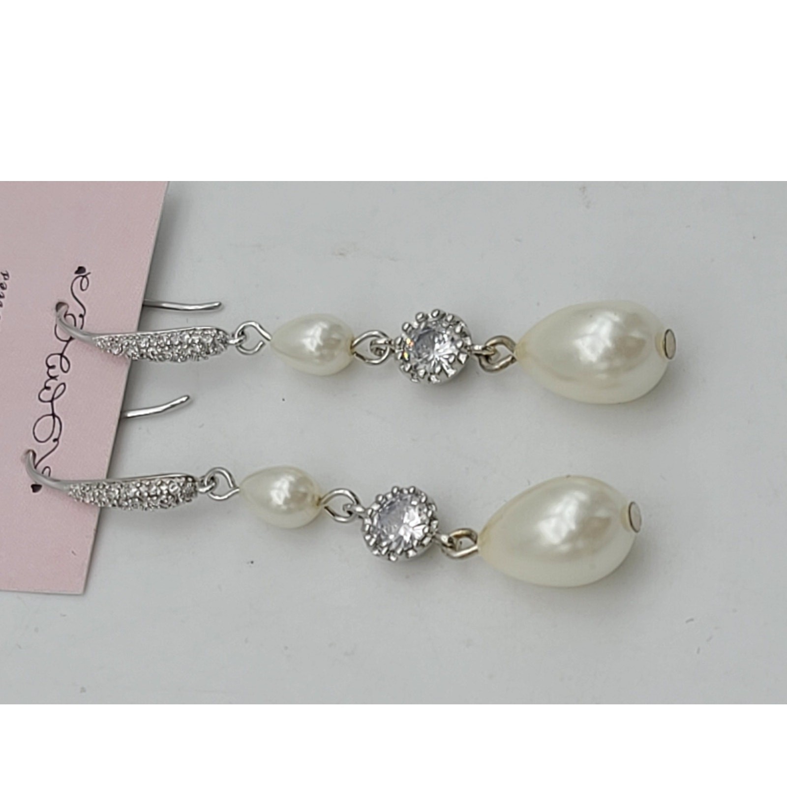 Belle Studio Bijoux CZ Crystal & White Pearl Teardrop Dangle Earrings NWT