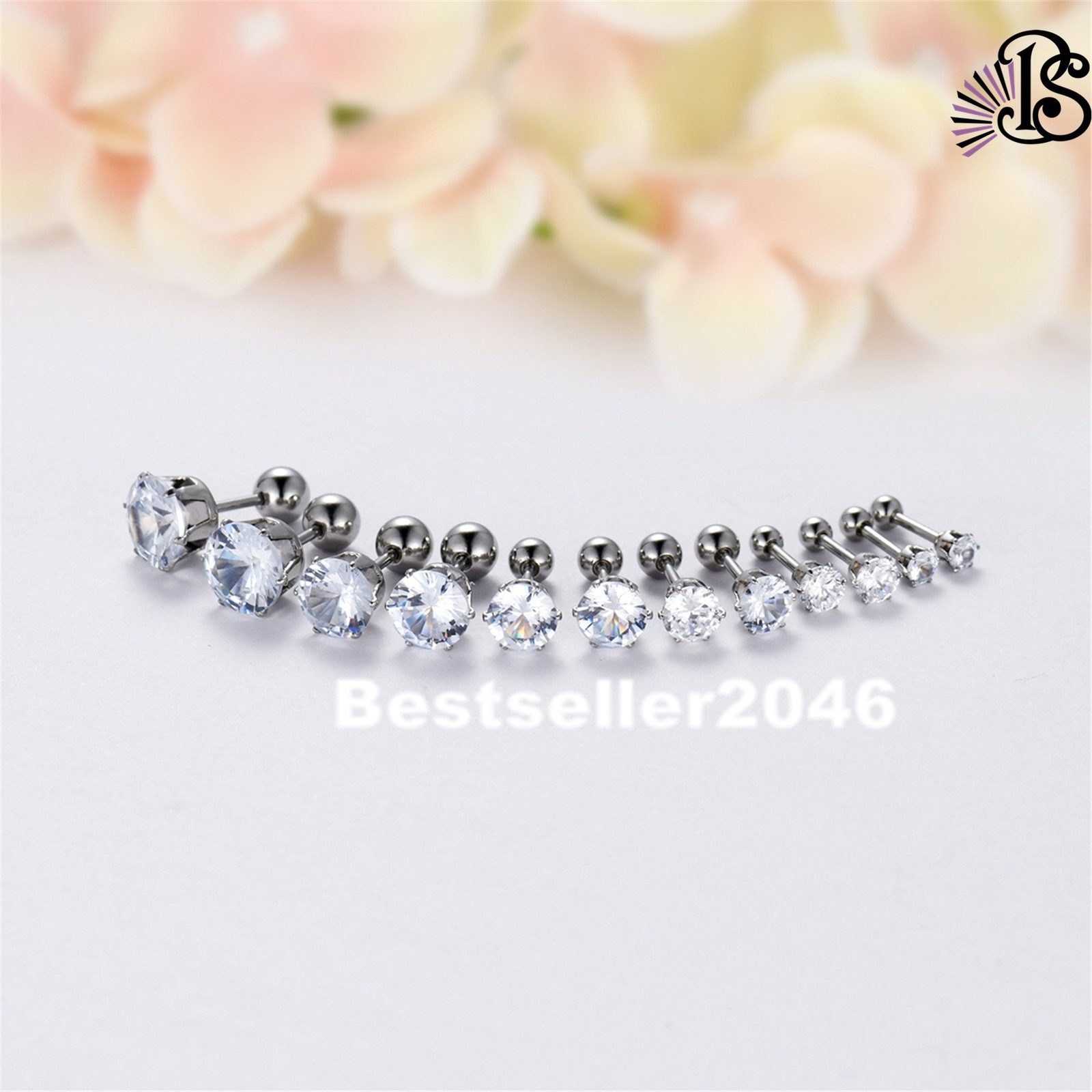 6 Pairs Stainless Steel Round Cubic Zirconia Stud Earrings Set for Men Women