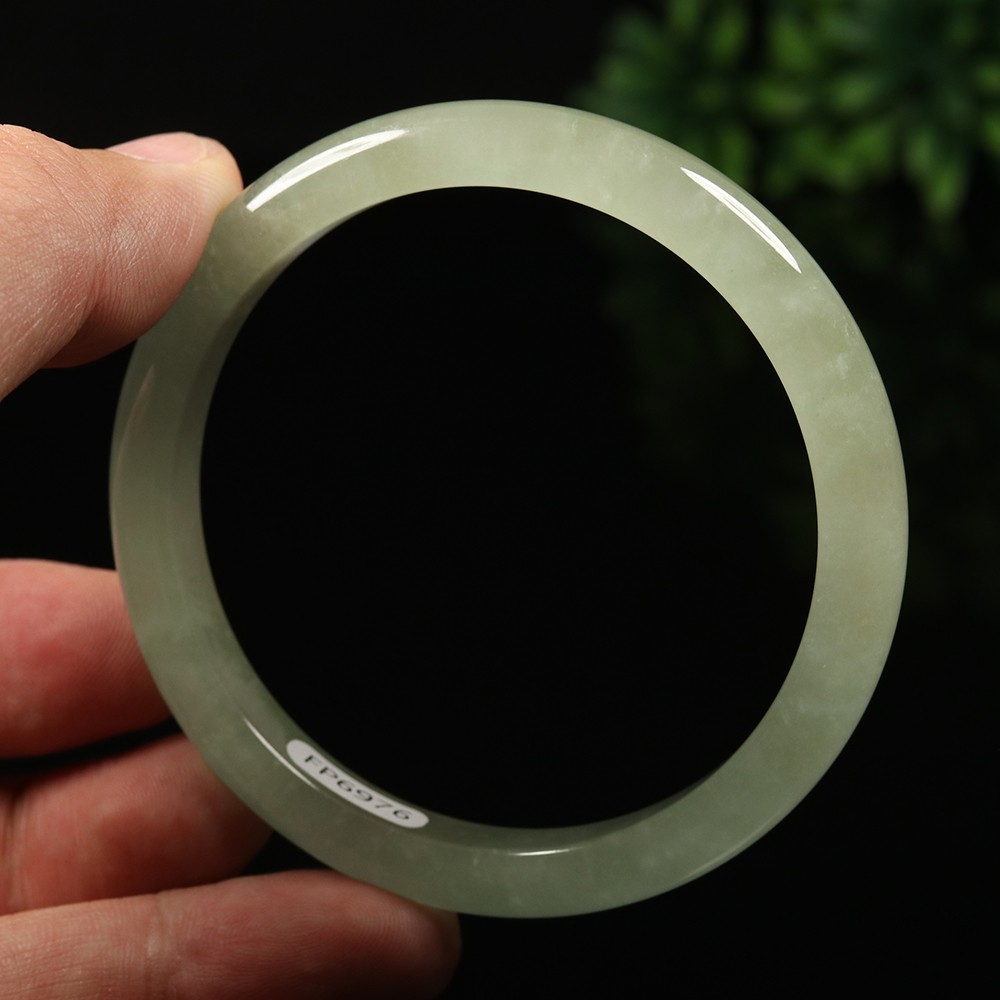 60mm White Green Icy Jadeite Jade Bangle Bracelet Burma Jadeite Bangle A-14005