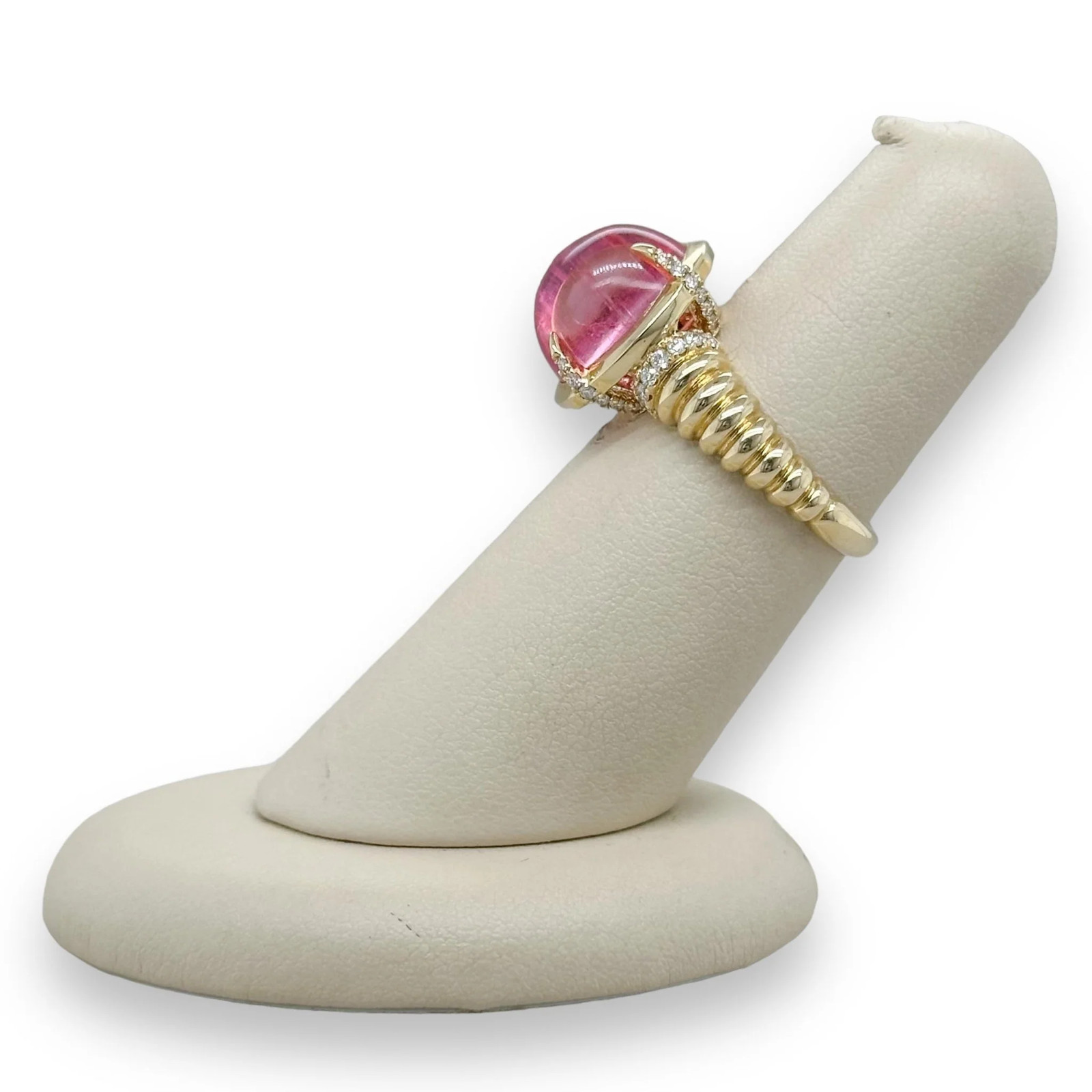 14K Yellow Gold 6.96ct Pink Tourmaline and 0.27cttw SI1/G Diamond Ring