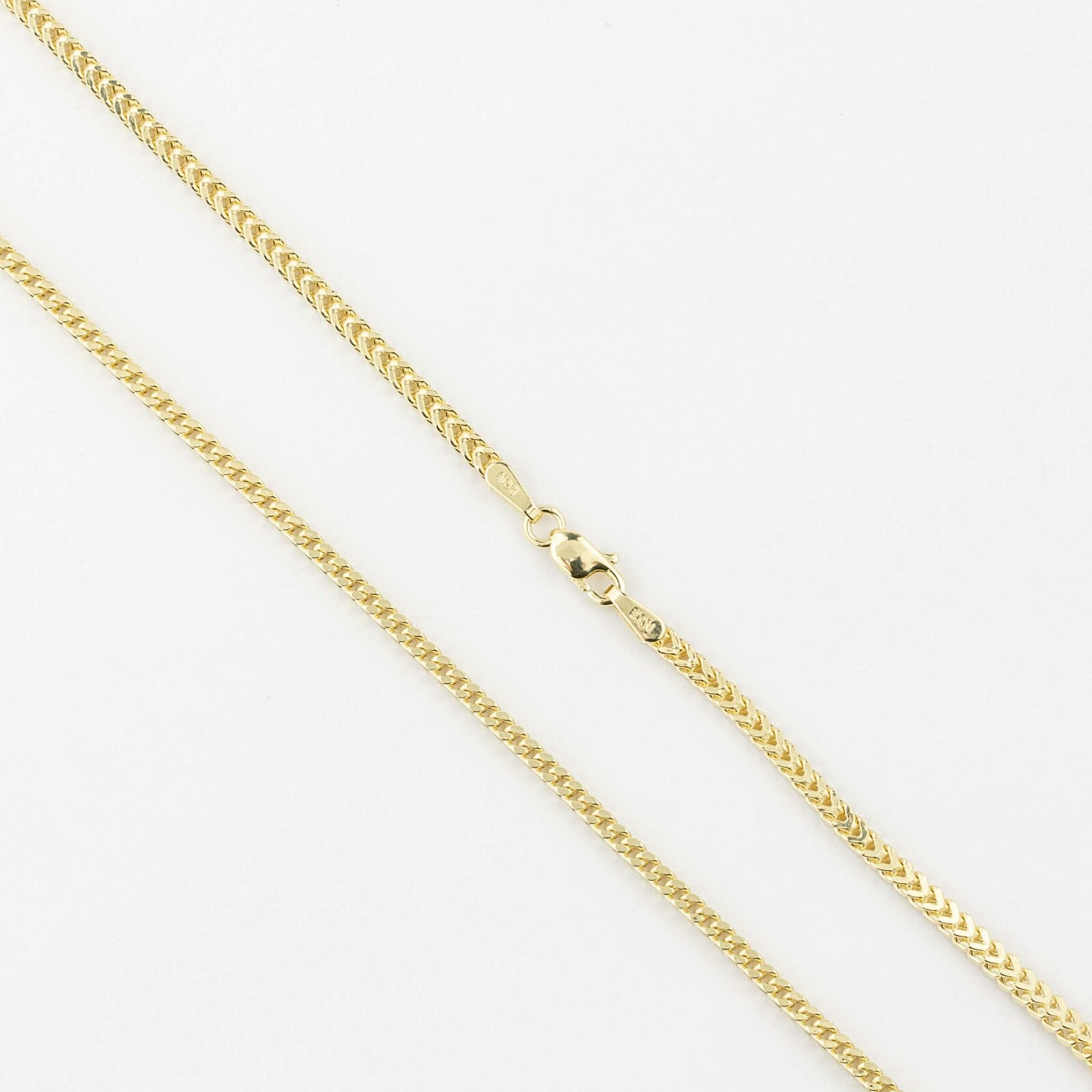 2mm Italian Square Franco Link Pave Chain Necklace Real 10K Yellow Gold