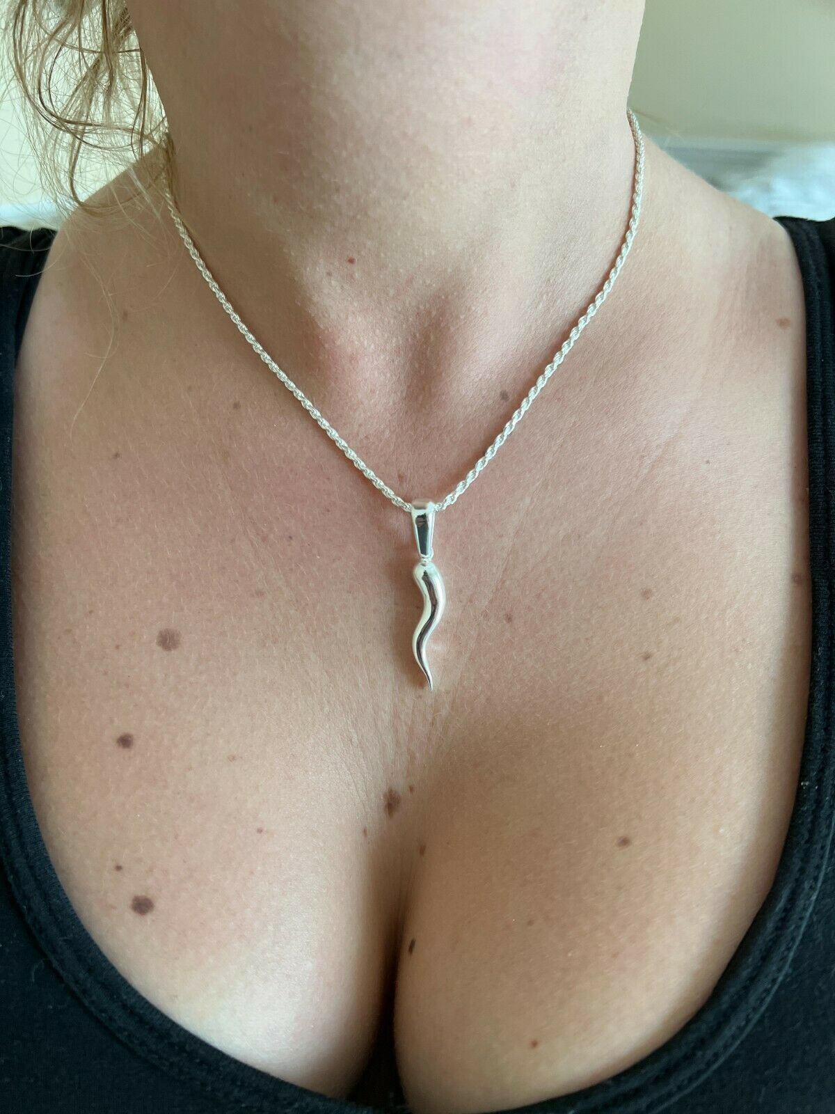 Real 925 Silver / Gold Plated Italian Cornicello Horn Pepper Pendant Necklace