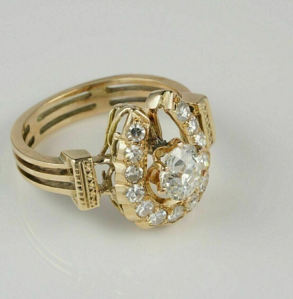 Horse Shoe Art Deco Ring 2Ct Round Simulated Diamond In 14K Yellow Gold Plated