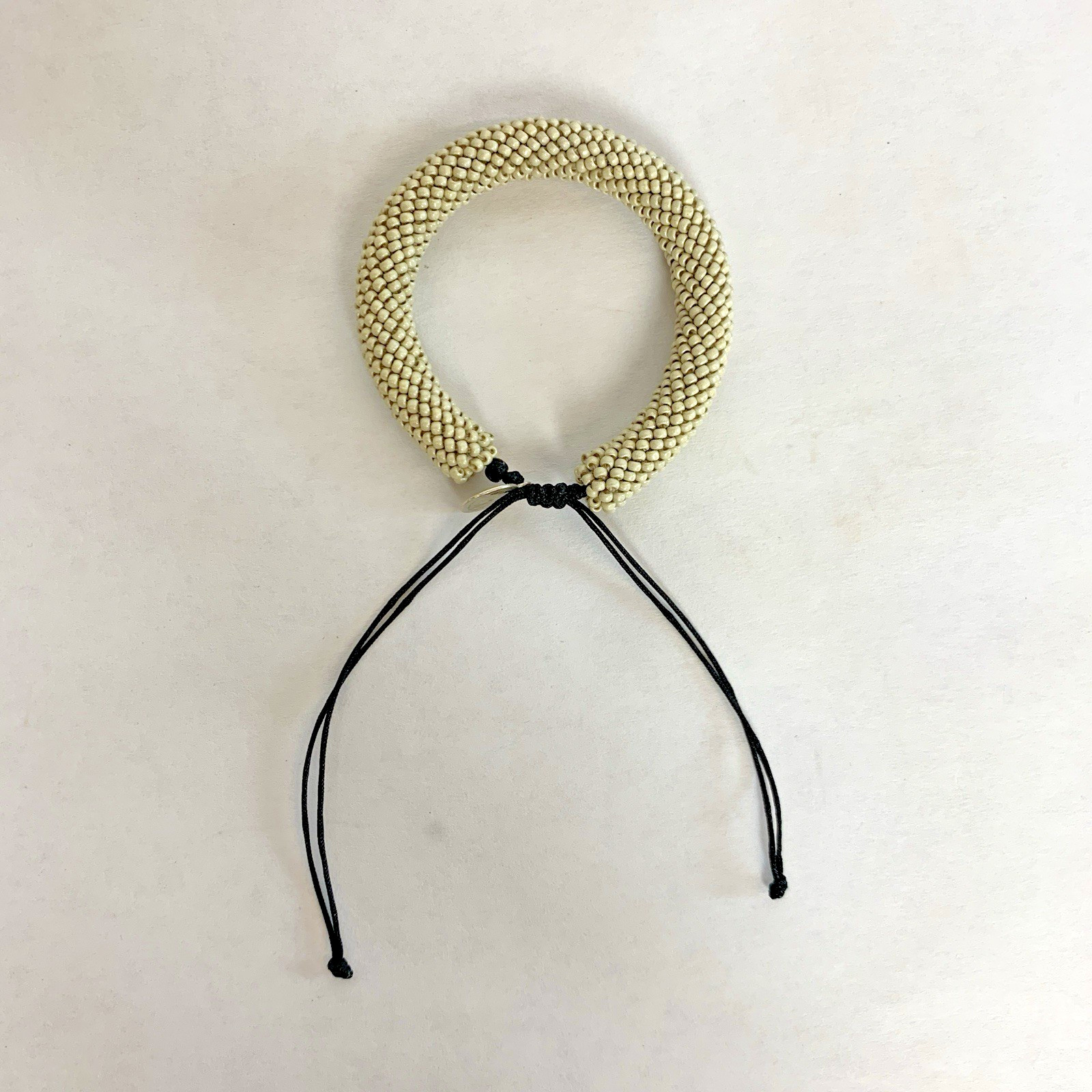 Portomea Opus Mens Bracelet Sand White Beaded Drawstring Closure