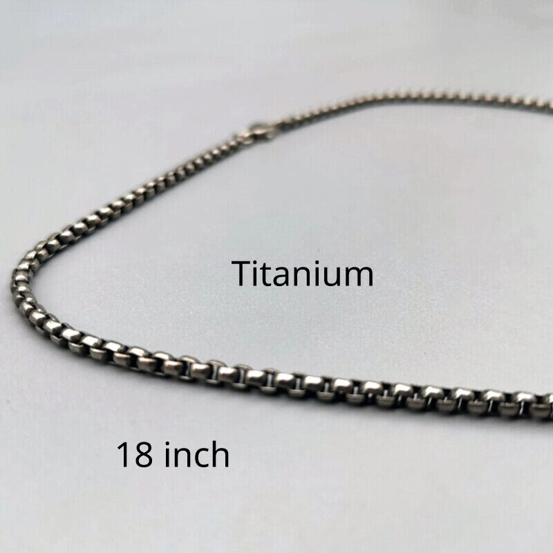 Pure Titanium Box Chain Necklace 3mm Men Unisex NO Allergic Skin Care Health 18″
