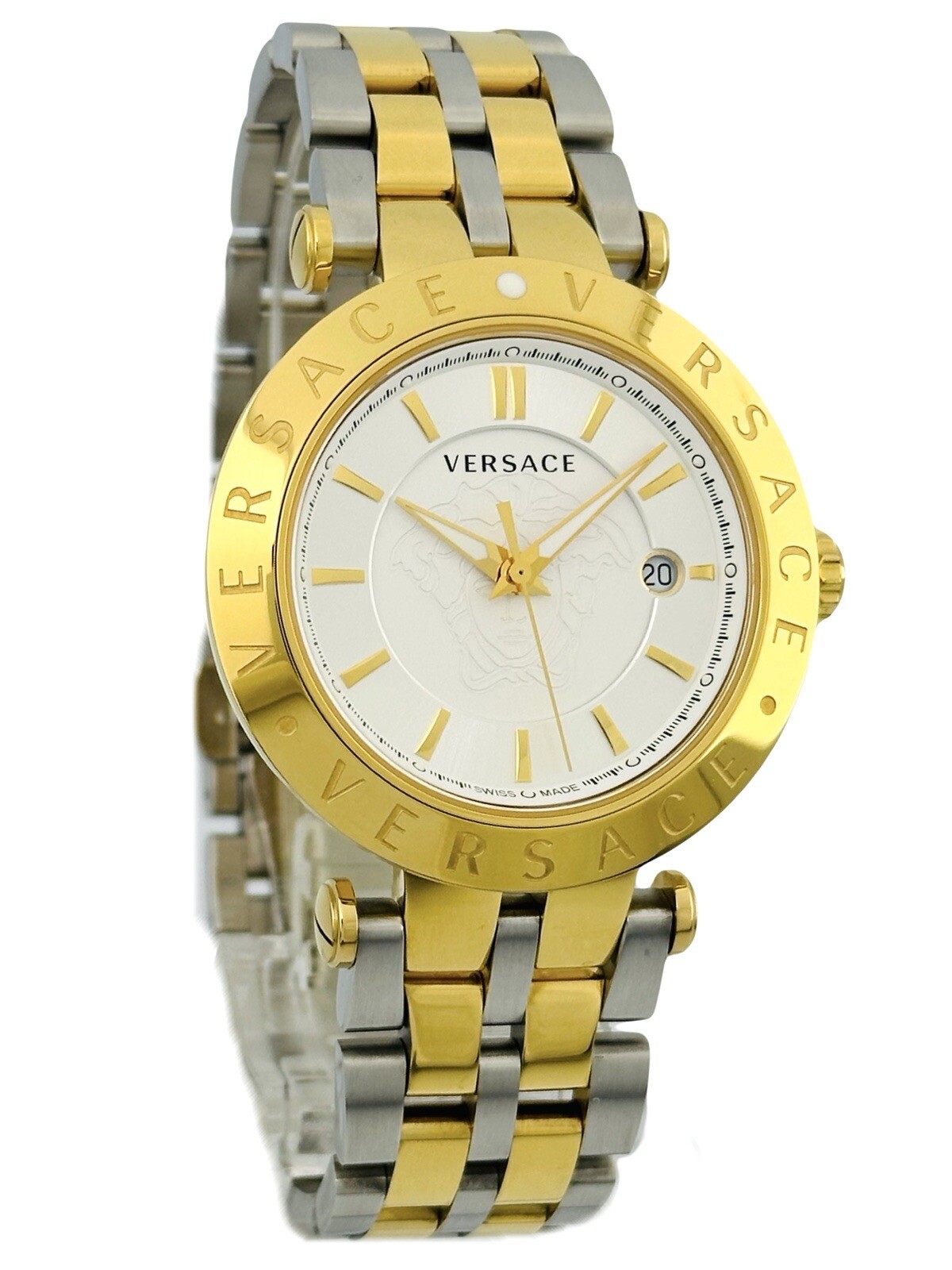 Versace VQP080015 V-Race 42mm Two-Tone Bicolour IP 2N + Silver Bracelet Watch