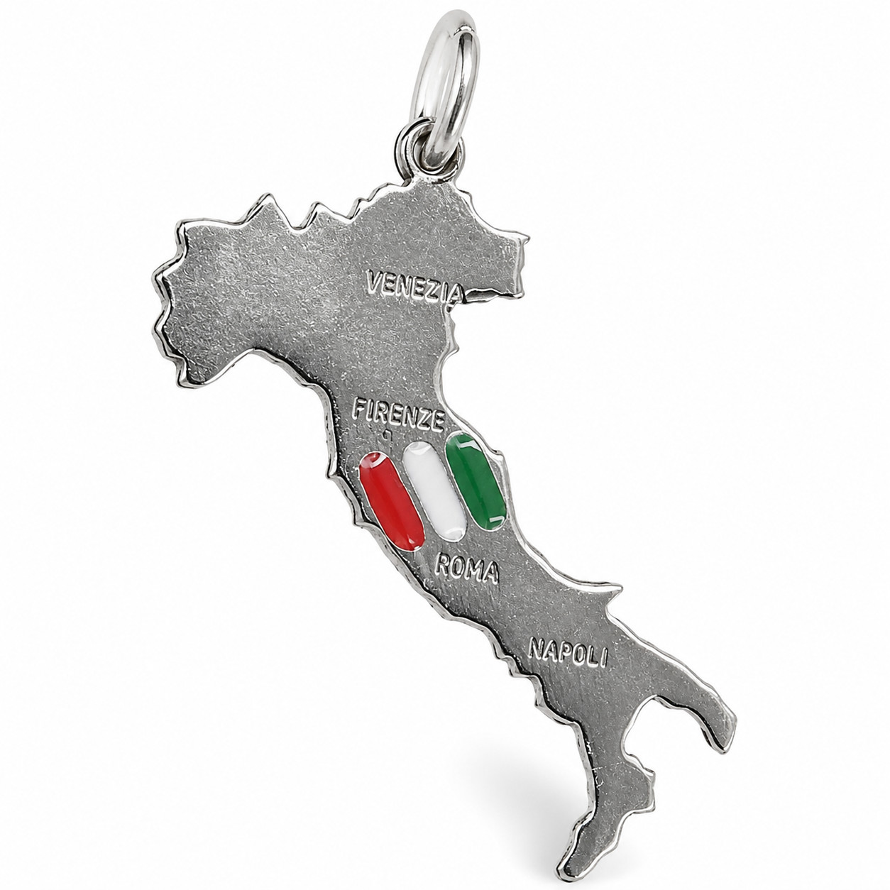 Italy Map Pendant Tricolor Enamel 800 Silver Made in Italy Italian Gift