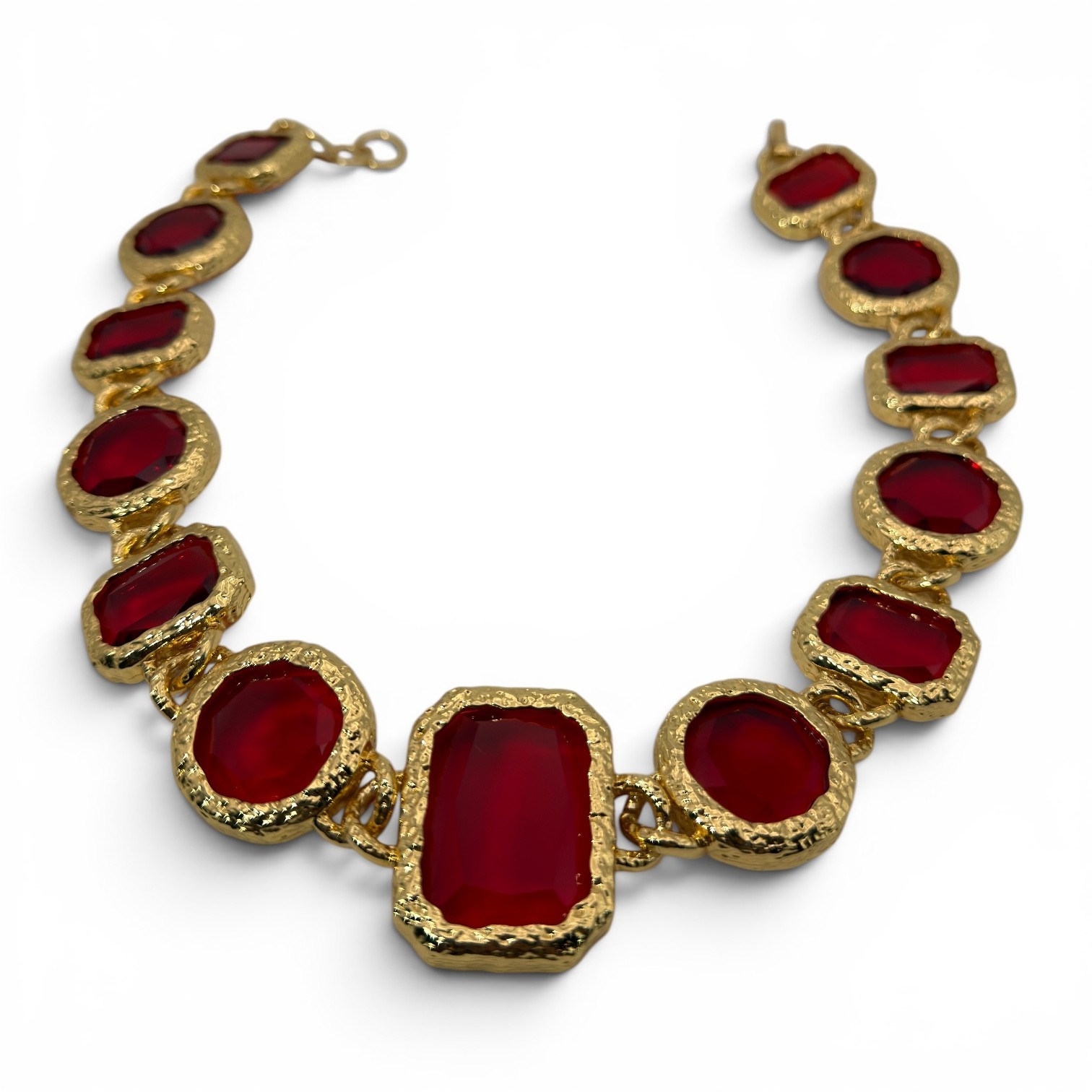 Catwalk Jon New Signed Rich Red Acrylic Collar Necklace Gold Tone Statement 19”