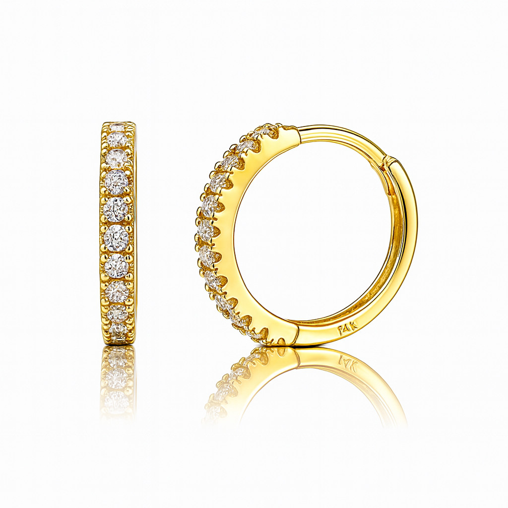 14k Yellow and White Gold CZ Huggie Hoop Earrings