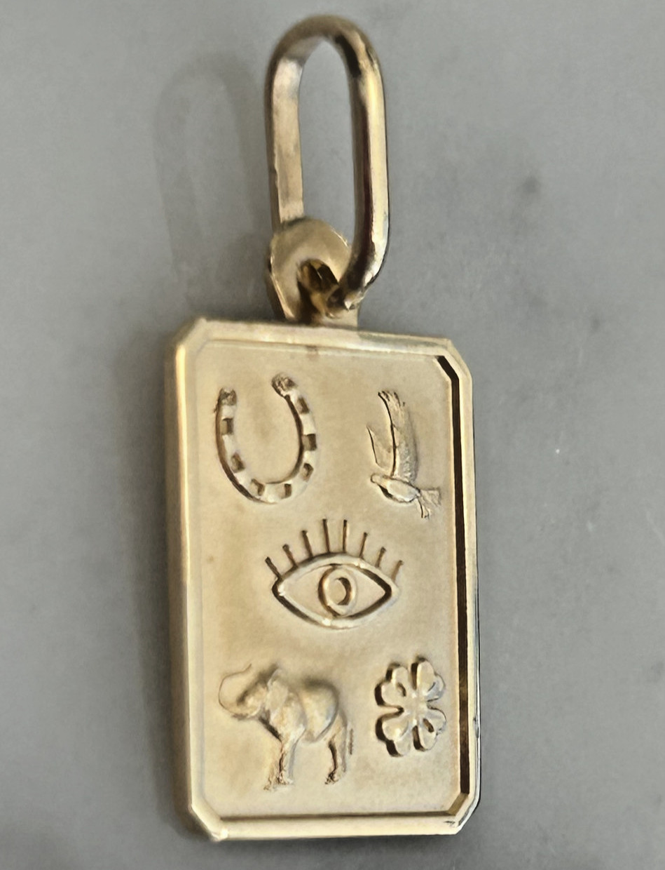 NEW 14k gold lucky charm Dove , Horseshoe , Evil Eye, Clover Elephant engraved