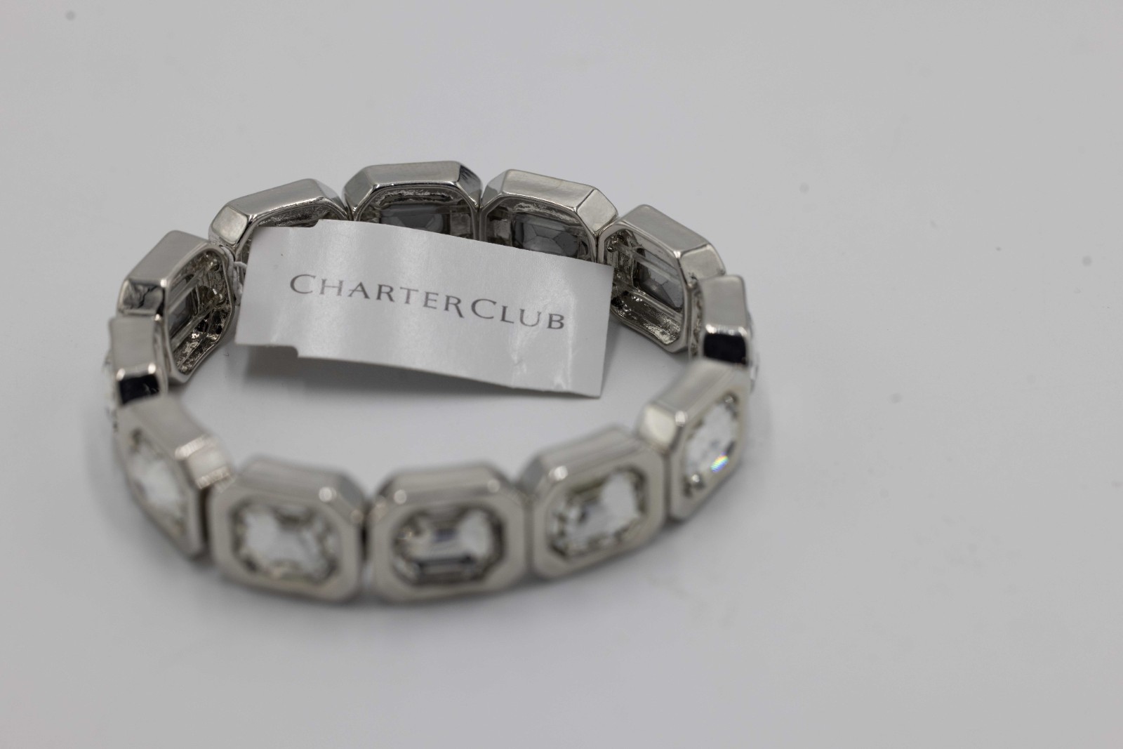Charter Club Silver-Tone Women’s Bracelet MSRP $70 Clear Rhinestones Stretch NWT
