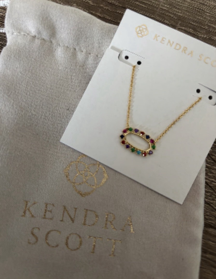 Kendra Scott Elisa Open Frame Pendant Necklace Gold Multicolor Crystal NWT Box