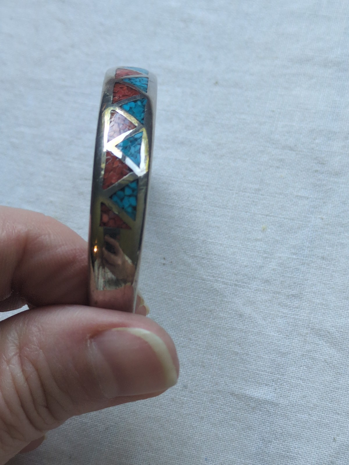 VTG Old Carlisle 925 Silver Crushed Turquoise & Coral Cuff Bracelet 25.0 g