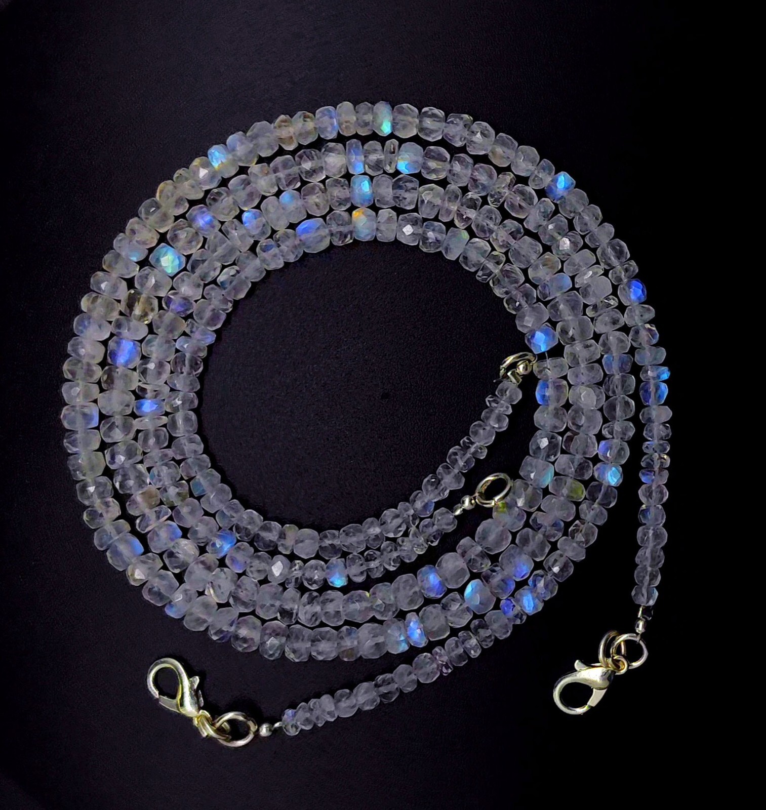 Natural Gem Blue Fire Rainbow Moonstone 4-5mm Faceted Rondelle Bead Necklace 16″