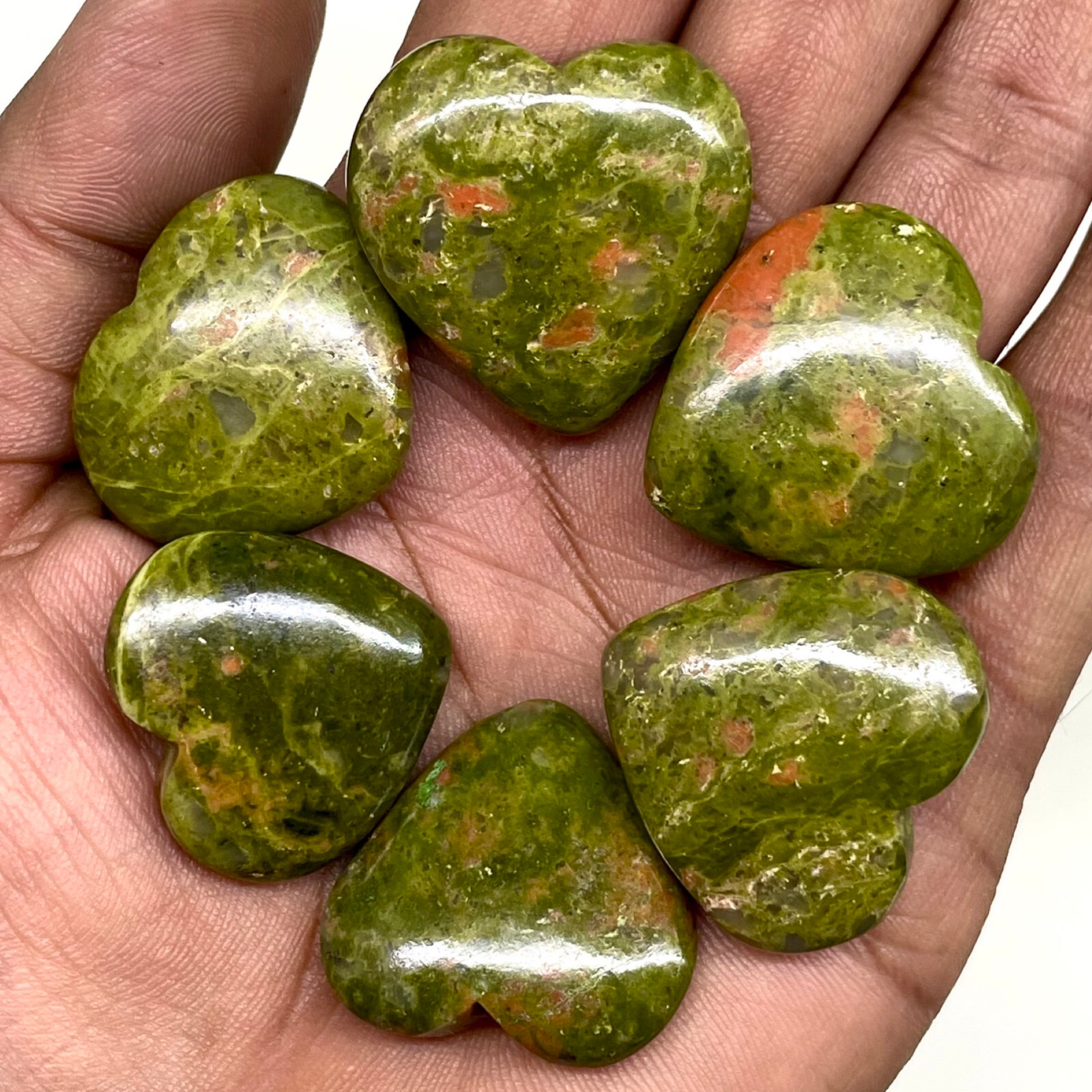 6 Pcs Natural Unakite Jasper 25-29mm Heart Shape Loose Cabochon Gemstones Lot