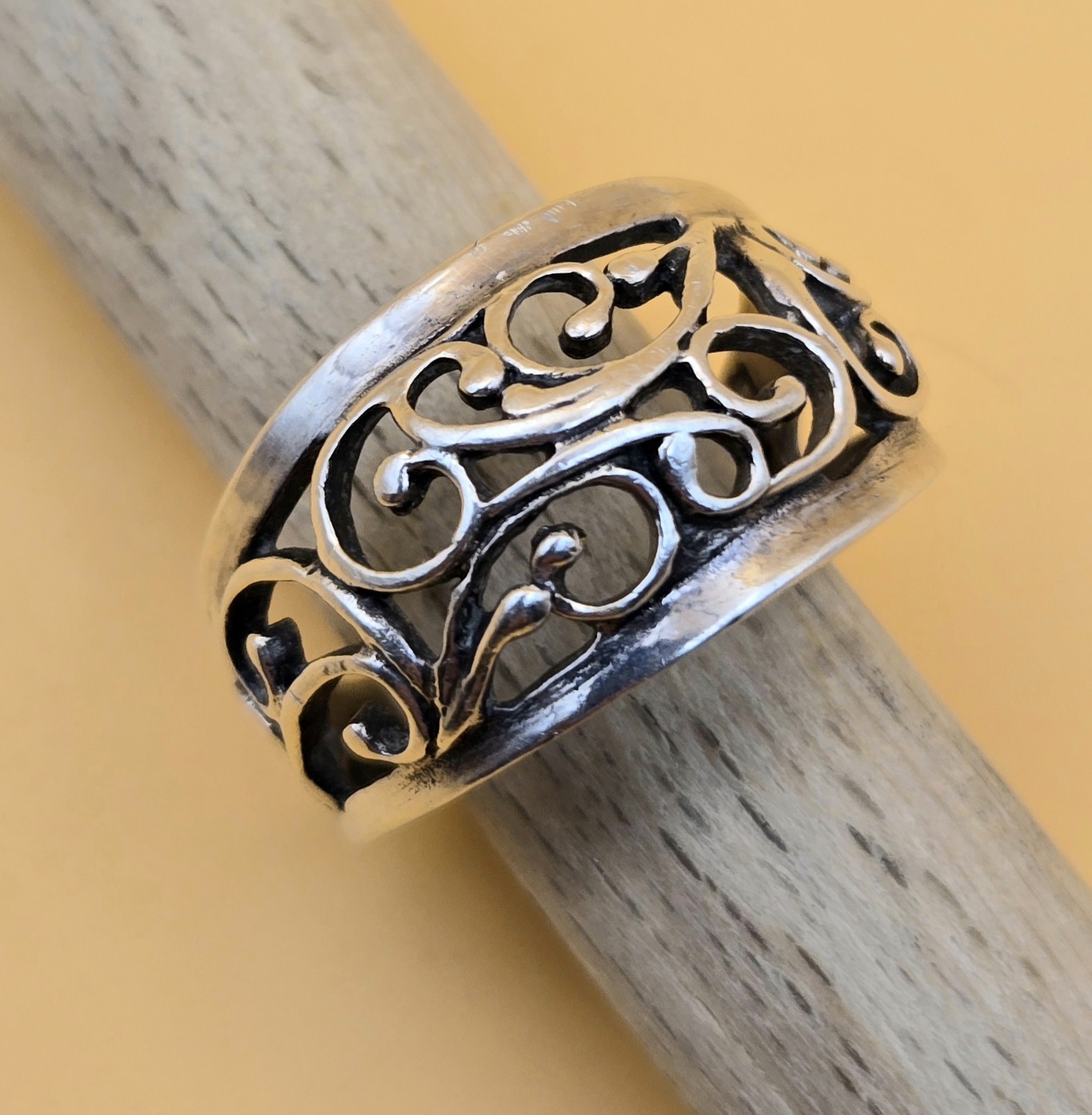 Vintage Sterling Silver Signed Premier Designs Open Filigree Ring Size 7