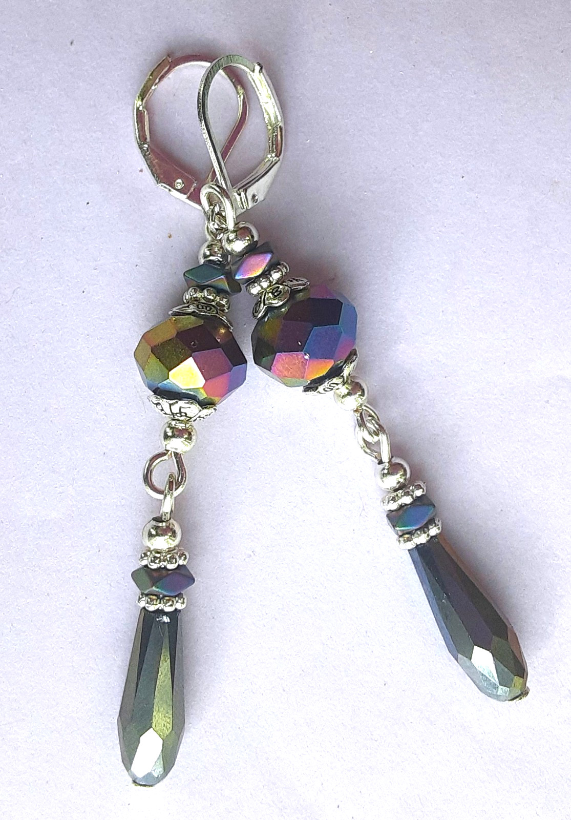 RAINBOW Crystal dangle earring SP LEVERBACK handmade #DMX