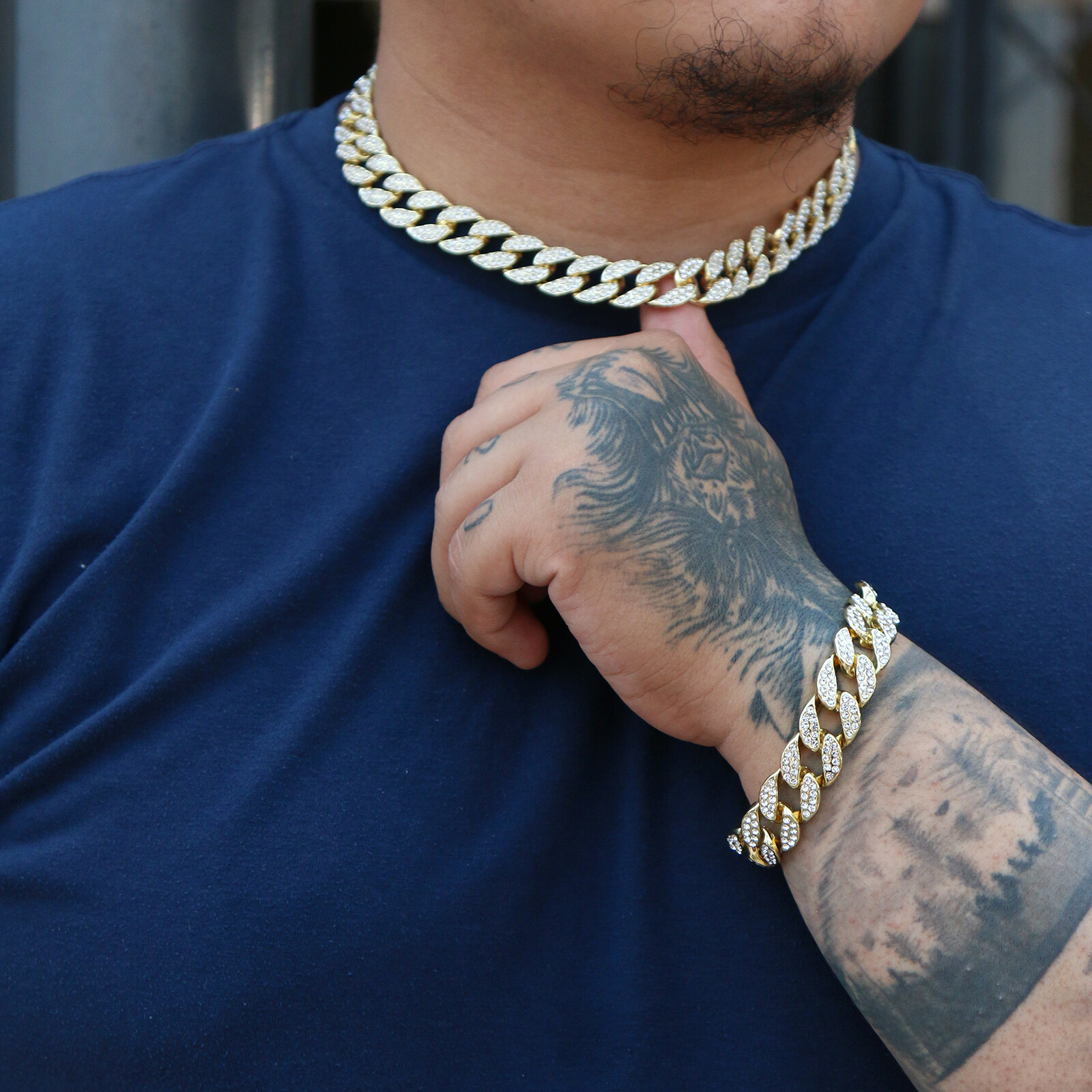Iced Cubic-Zirconia Miami Cuban Choker Link Chain Hip-Hop Men’s Gold Plated
