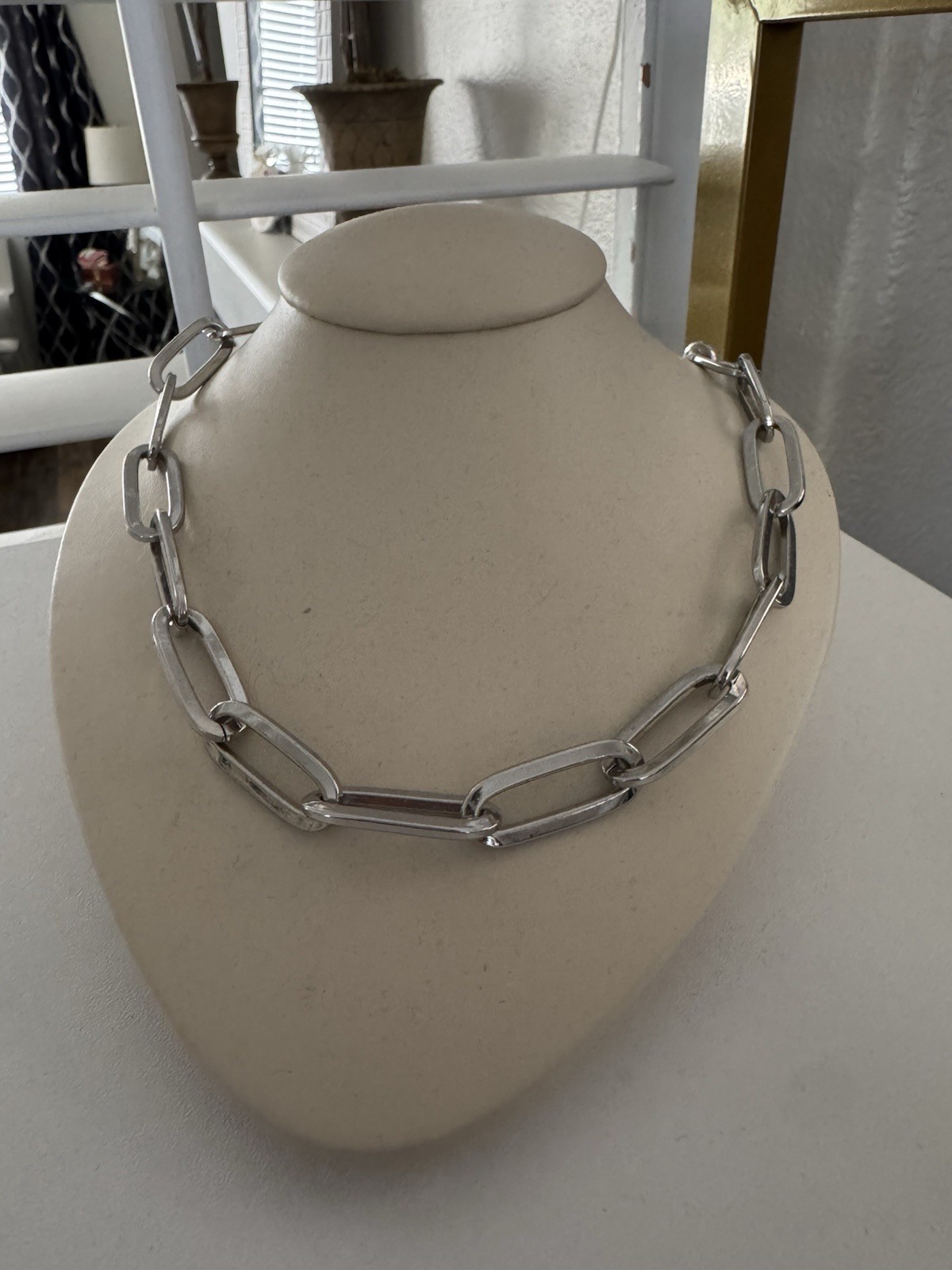 Nice & Bella Silver Paperclip Chain Necklace & Drop Earrings Jewelry Set
