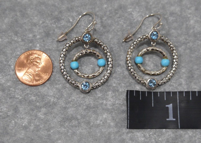MICHAEL DAWKINS 925 silver earrings with turquois & blue topaz 11.82g NEVER WORN