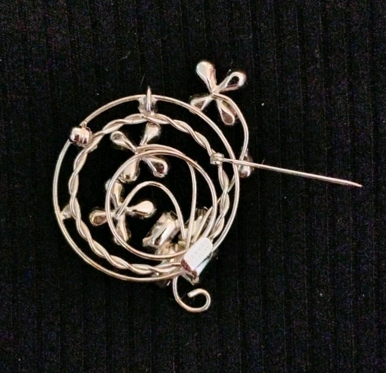 Vintage STAR ART Sterling Silver Twist Blue & White Crystal Flower Pin Pendant