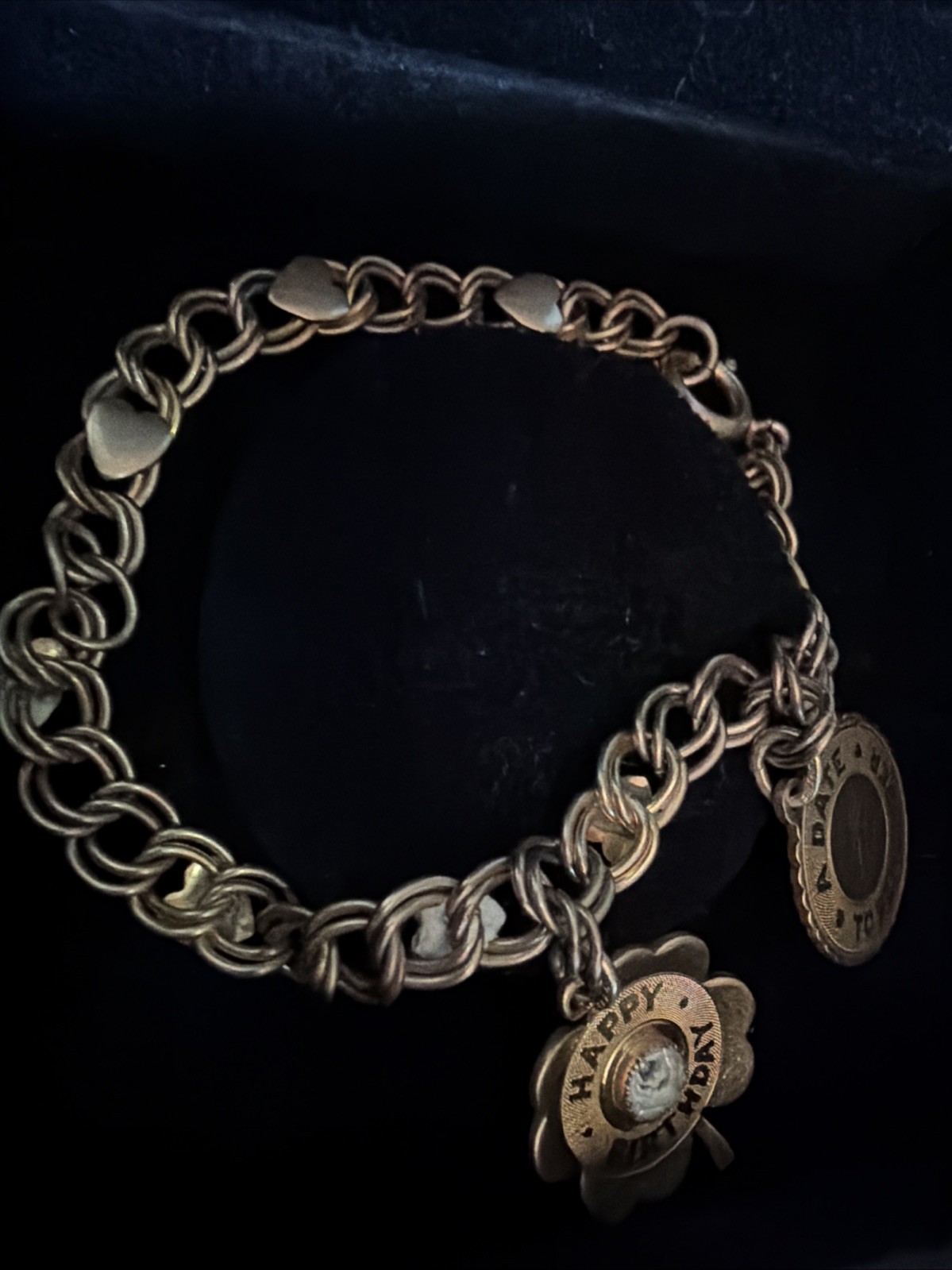 Vintage Elco 1/20 12k GF Charm Bracelet 1960’s Dated On Charm Hearts Bday M