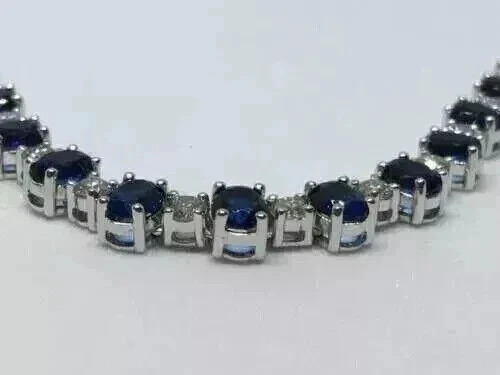 18.00Ct Round Cut Simulated Sapphire Women Tennis Necklace 14K White Gold Plated