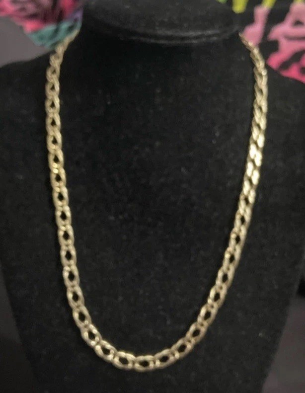 Vtg 14k Gold Vermeil 925 Sterling Silver Double Link Chain Necklace 18” EUC