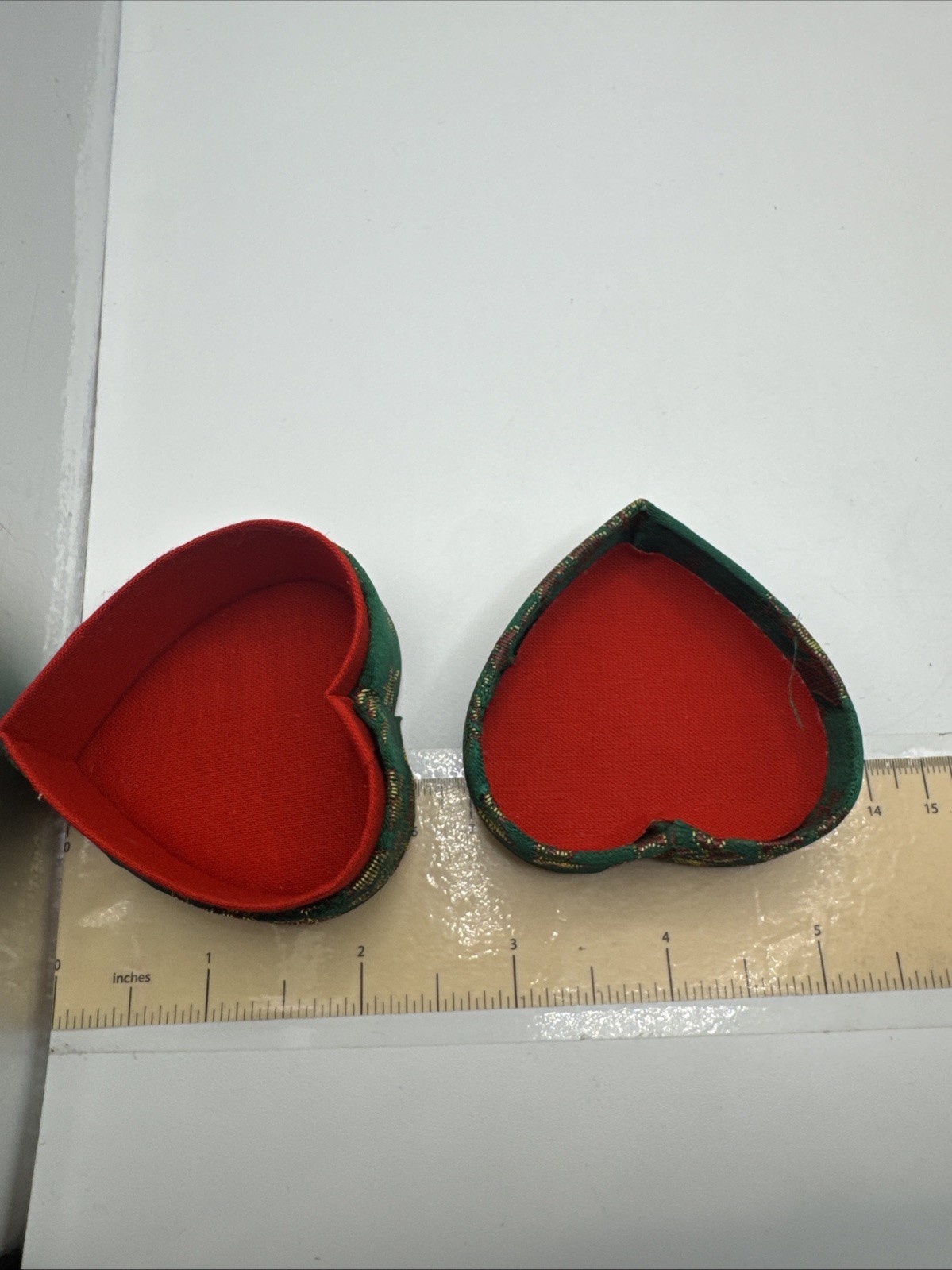 Set Of 2 Asian Ring Jewelry Box Compact Fabric Floral Portable – Heart Shaped