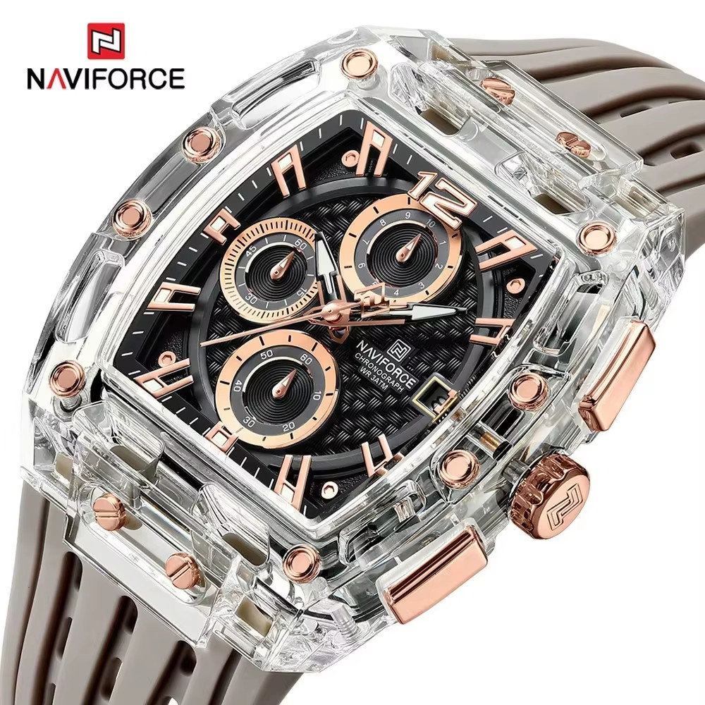 NAVIFORCE NF7105 7105 New Design Transparent Tonneau Watch Men Quartz Man Watche