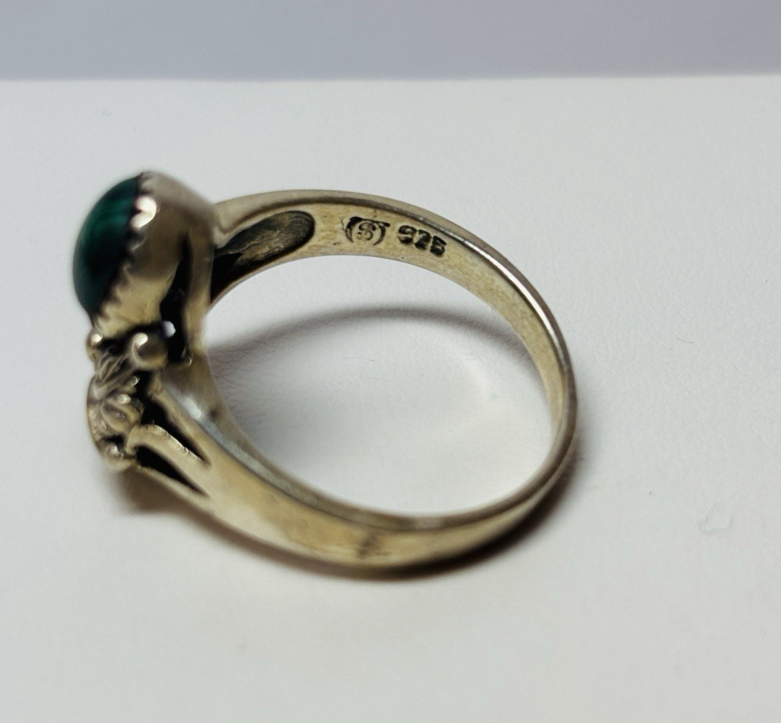 S Sterling 925 Silver Malachite Leaf Accent Ring Sz 8.75 – .19