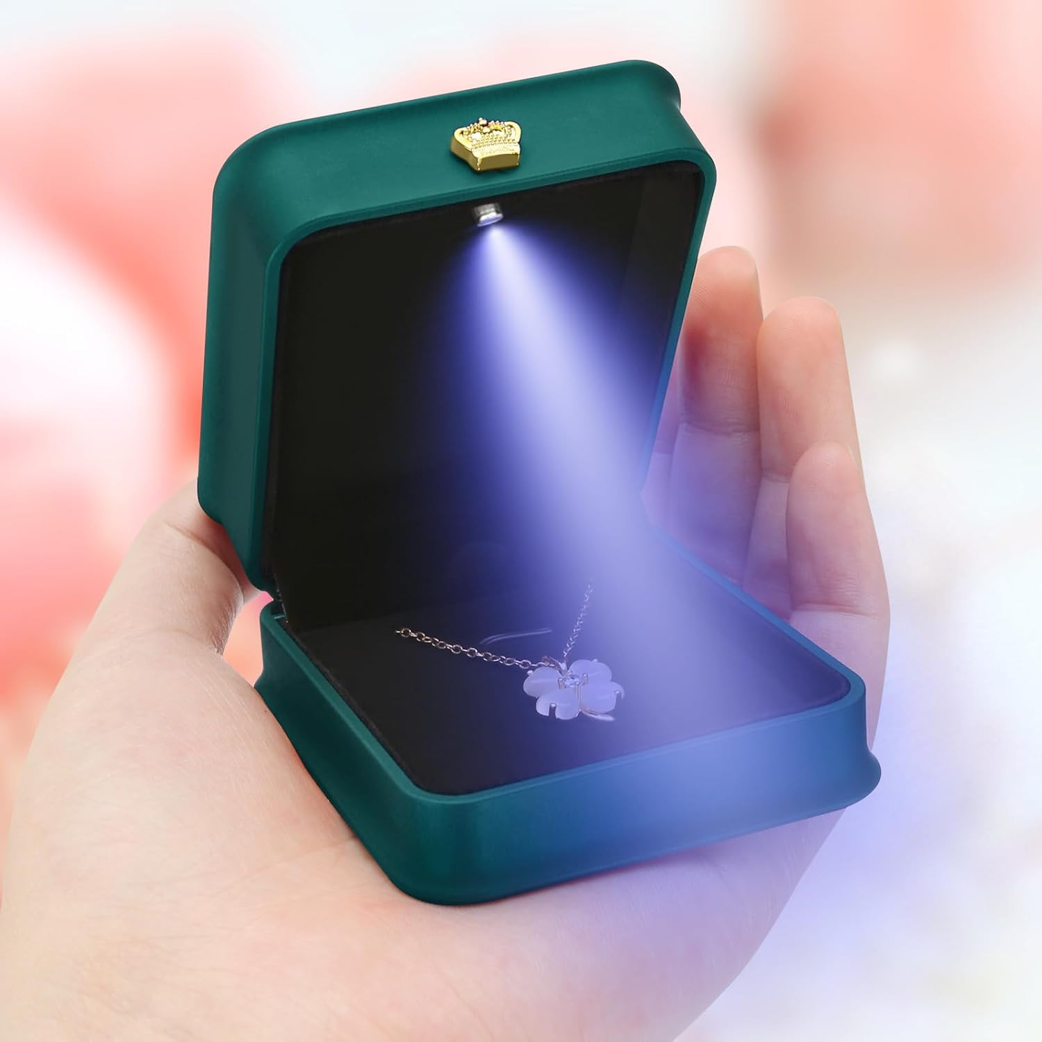 Necklace Pendant Gift Box with LED Light, Premium PU Leather Jewellry Storage