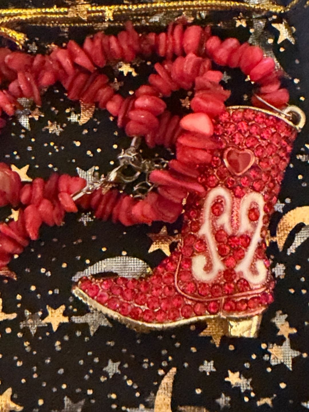 Red Ruby Crystal Cowboy Boot Rodeo Cowgirl necklace