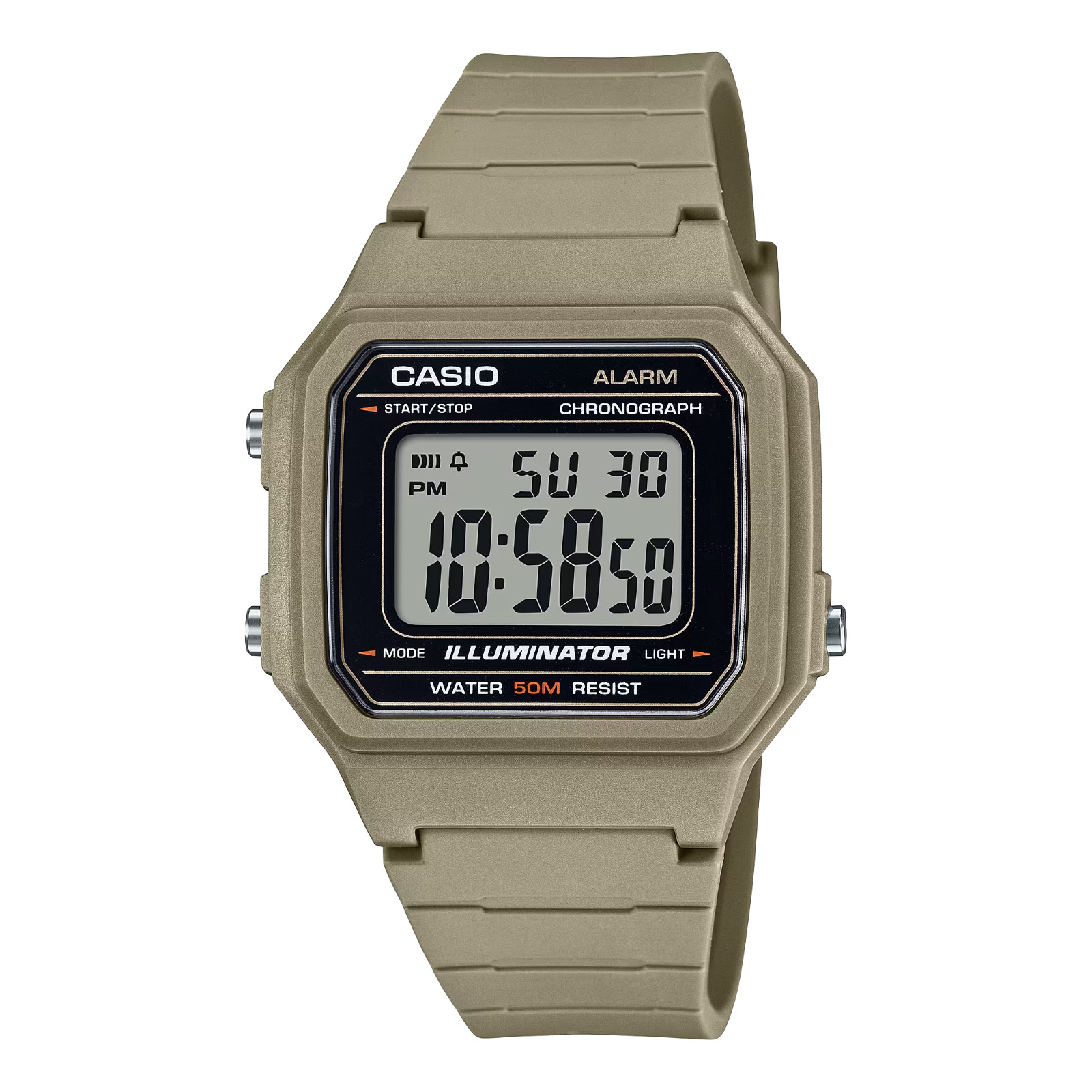 Casio W217H-5AV, Chronograph Watch, Brown Resin Band, Alarm, Illuminator, NEW