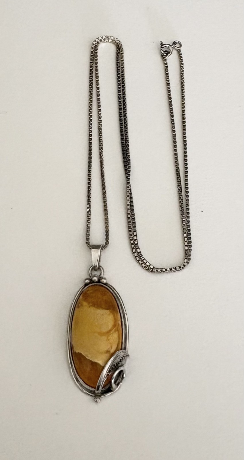 Vintage Sterling Silver Butterscotch Egg Yolk Baltic Amber Pendant and 24”…