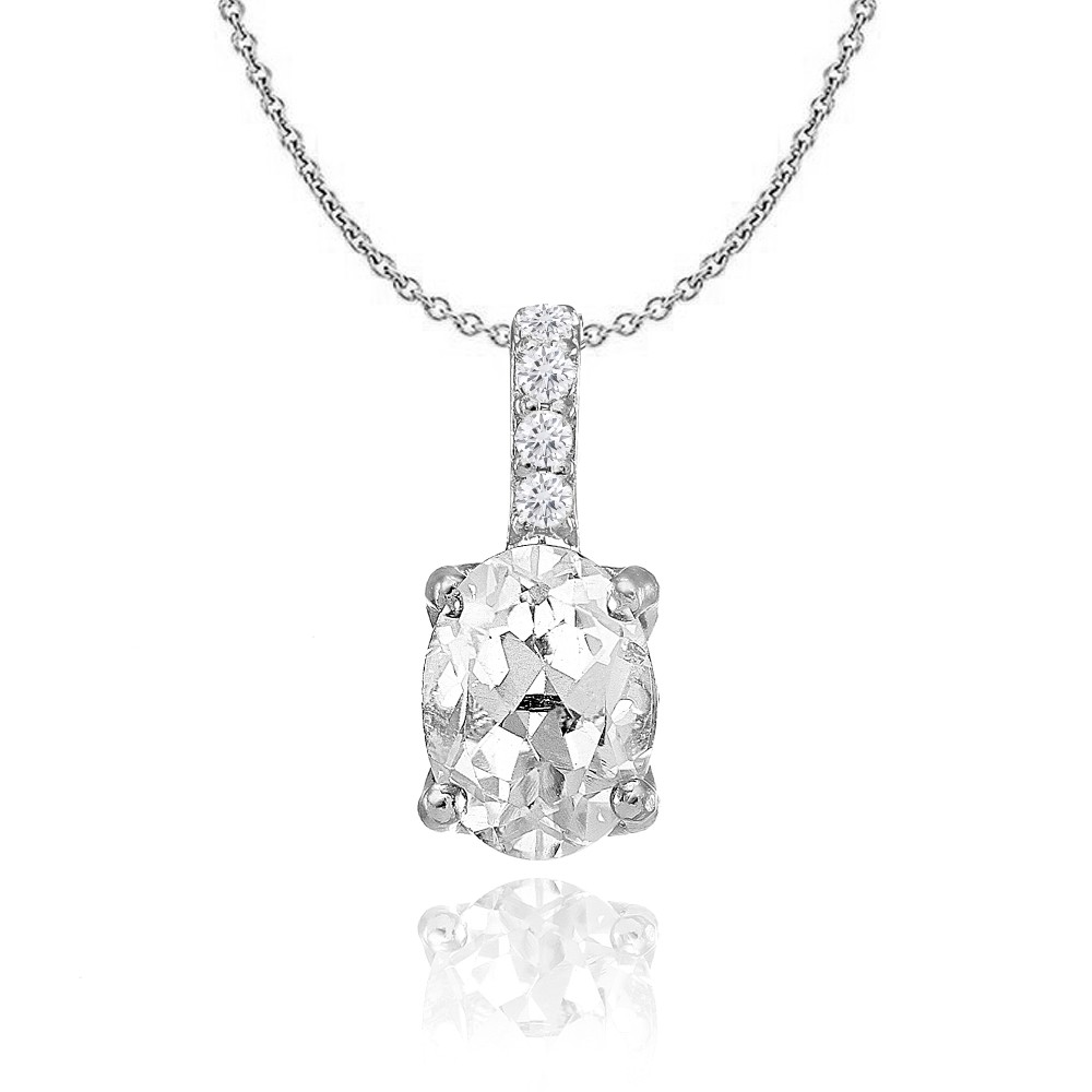 Oval Crown White Topaz Necklace in Sterling Silver
