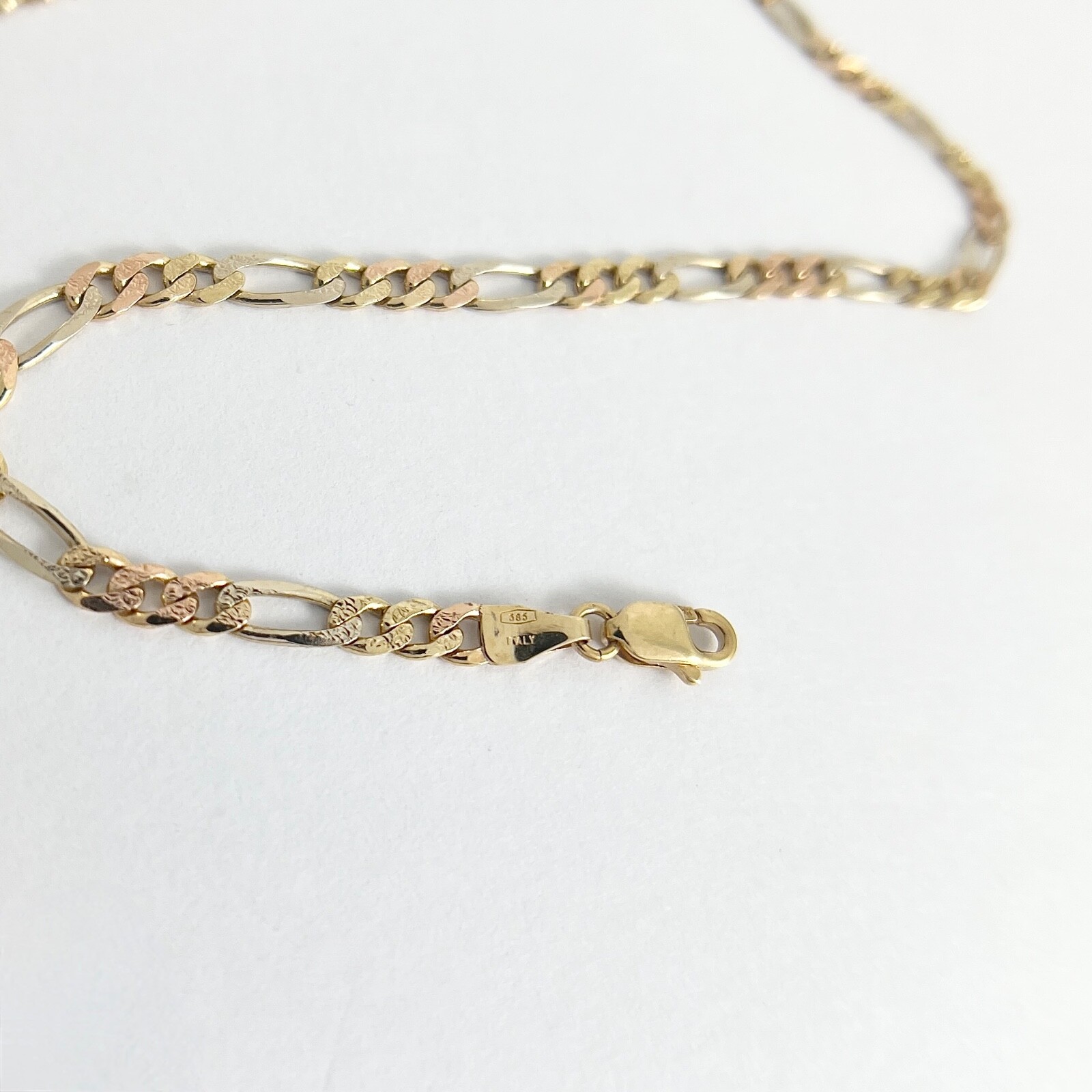 Italian Tri-Color Figaro Chain Necklace 14K Yellow Gold, 18 Inches, 11.01 Grams