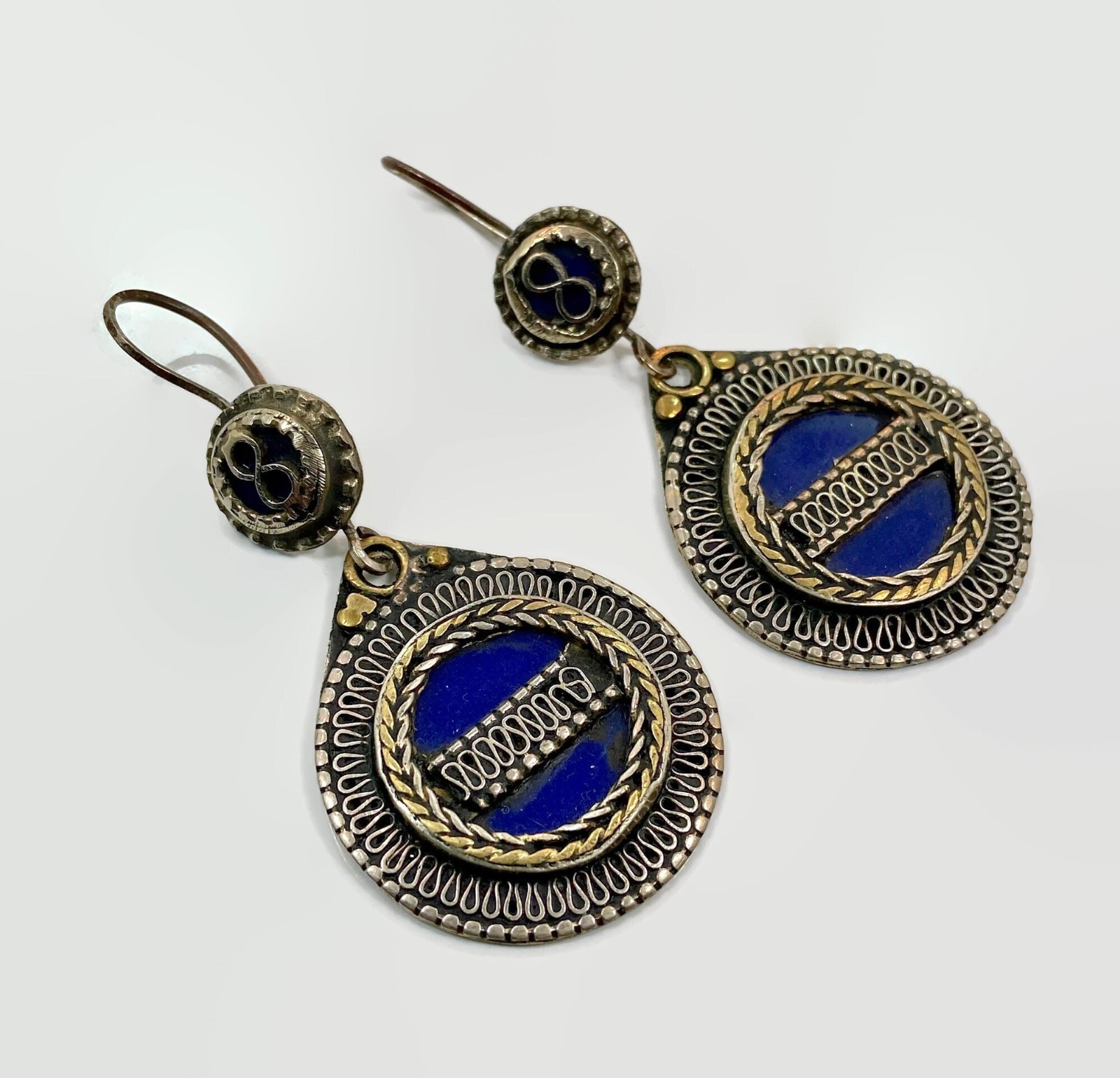 Vintage Afghan Kuchi Earrings: Enameled Cobalt Blue Boho Jewelry