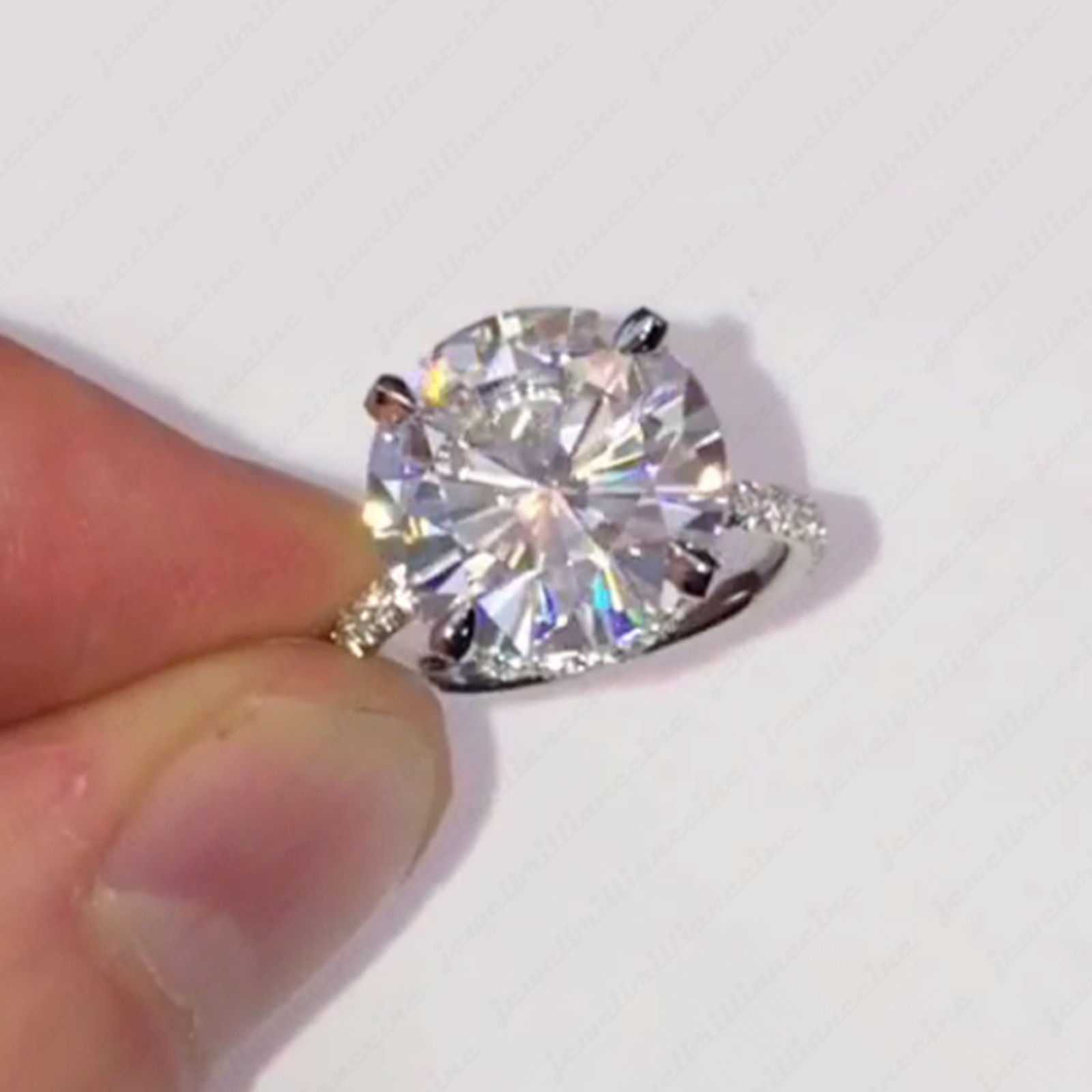 6 Carat Round Moissanite Hidden Halo Engagement Ring in 14K White Gold Plated